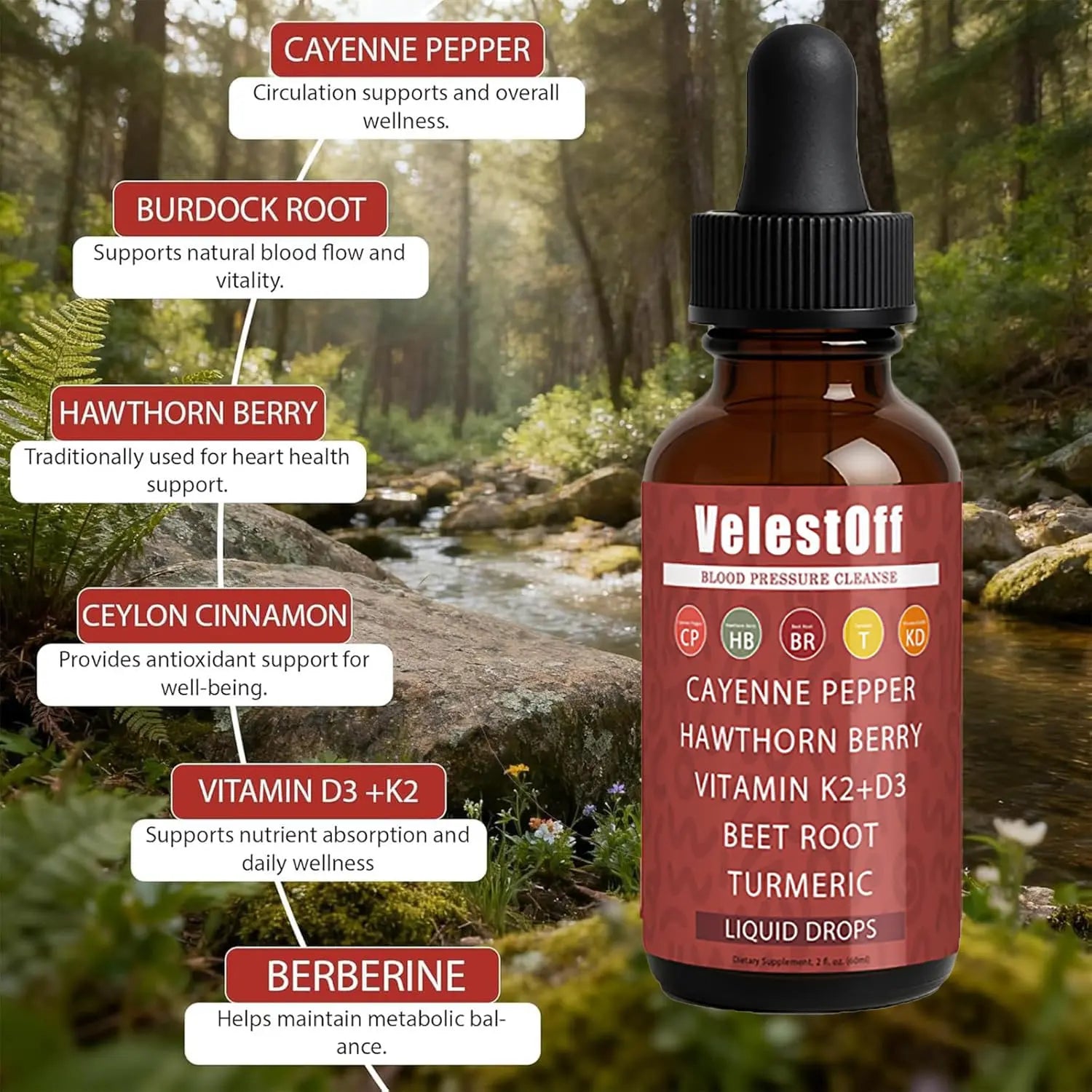 Velestoff Cayenne Pepper | Cayenne Heart & Circulation Blend – Botanical Extracts with Hawthorn, Beet Root, Turmeric, Vitamin K2 & D3 – Daily Wellness Drops (2 fl oz) (2) DFTLUUE buy supplements canada