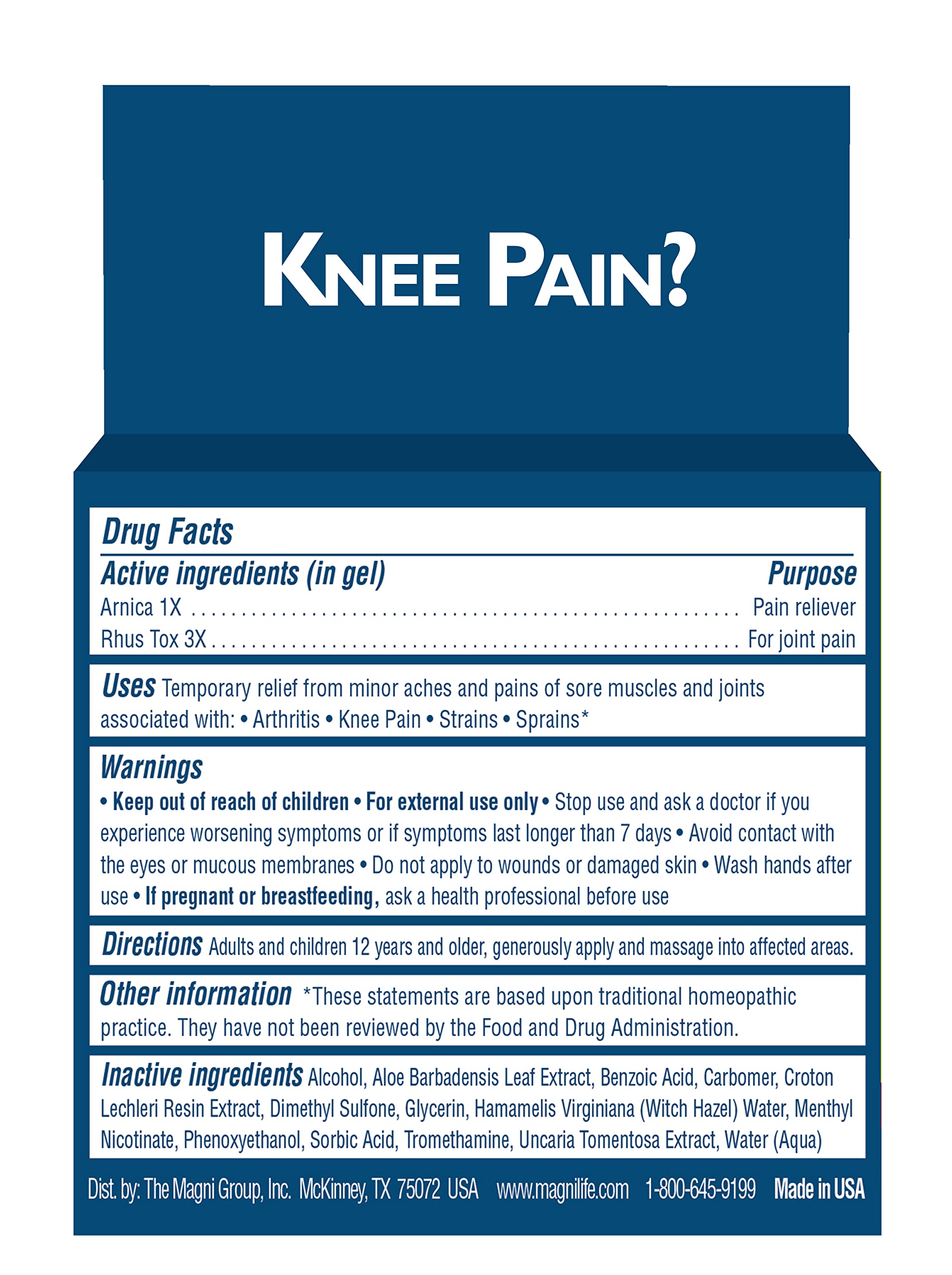 MagniLife Knee Pain Relief Gel (4 oz), Arnica-Based Gel for Joint Pain, Knee Stiffness & Swelling, Non-Greasy, No Staining, Massage-in Formula for Daily Knee Support & Comfort MagniLife buy supplements canada