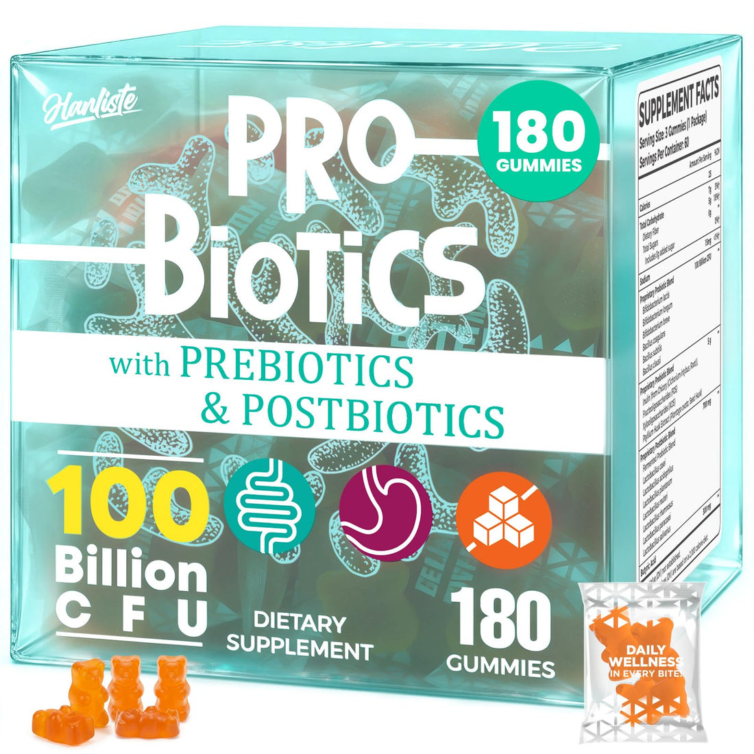 (180 Count) Probiotic Gummies, 19 in 1 Prebiotics Postbiotic Probiotic Gummies, 100 Billion CFU Probiotics for Women Men, Complete Immune, Gut & Digestive Support*, Sugar Free, Vegan Hanliste buy supplements canada