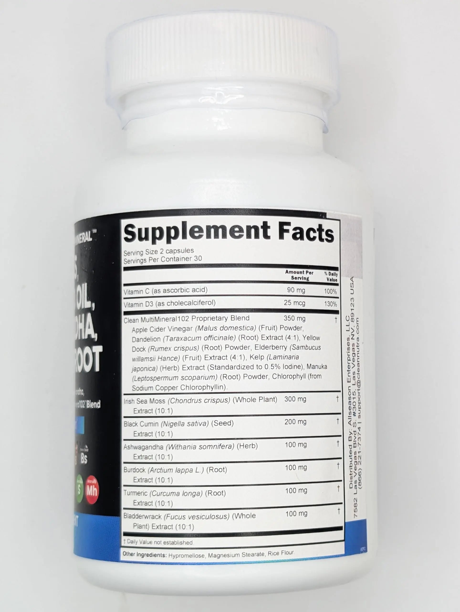 Sea Moss Black Seed Oil Ashwagandha Turmeric Bladderwrack Burdock & Vitamin C Vitamin D3 with Elderberry Manuka Dandelion Yellow Dock Iodine Chlorophyll ACV - 5Pack Clean Nutraceuticals buy supplements canada