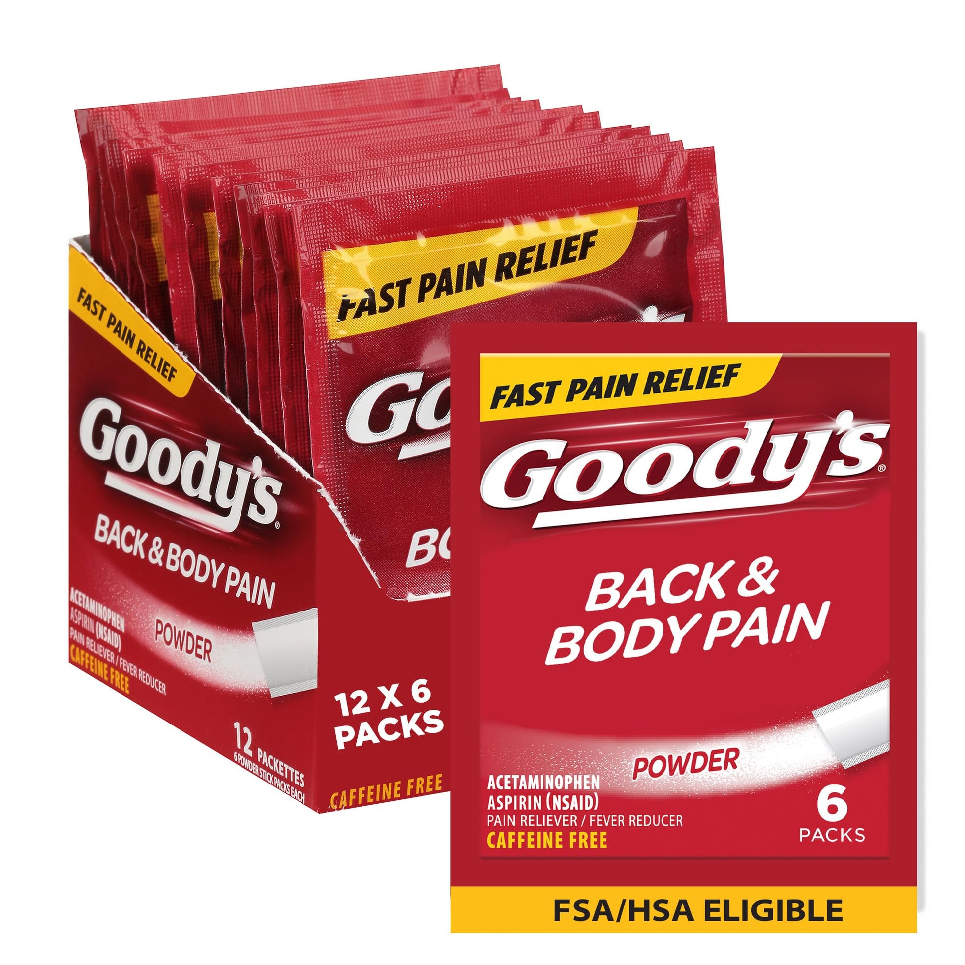 Goody's Body Ache & Back Pain Relief Powder, Dual Action with Acetaminophen & Aspirin, Caffeine-Free, 6 Count, Pack of 12 Goody's buy supplements canada