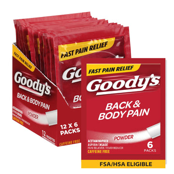 Goody's Body Ache & Back Pain Relief Powder, Dual Action with Acetaminophen & Aspirin, Caffeine-Free, 6 Count, Pack of 12 Goody's buy supplements canada