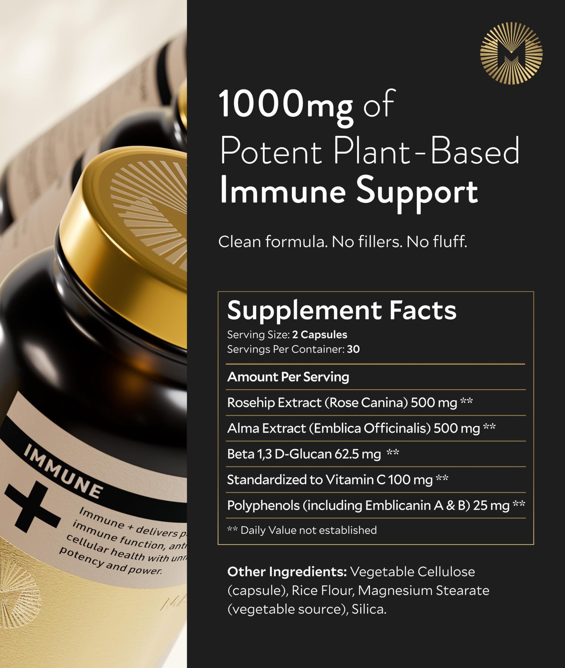 Manna Immune+ Capsules | 500mg Amla Extract & 500mg Rosehip Extract | Vitamin C Supplement for Immune Boost, Antioxidants, Heart Health, Digestion & Immune System Support | For Daily Use | 60 Count M Manna buy supplements canada