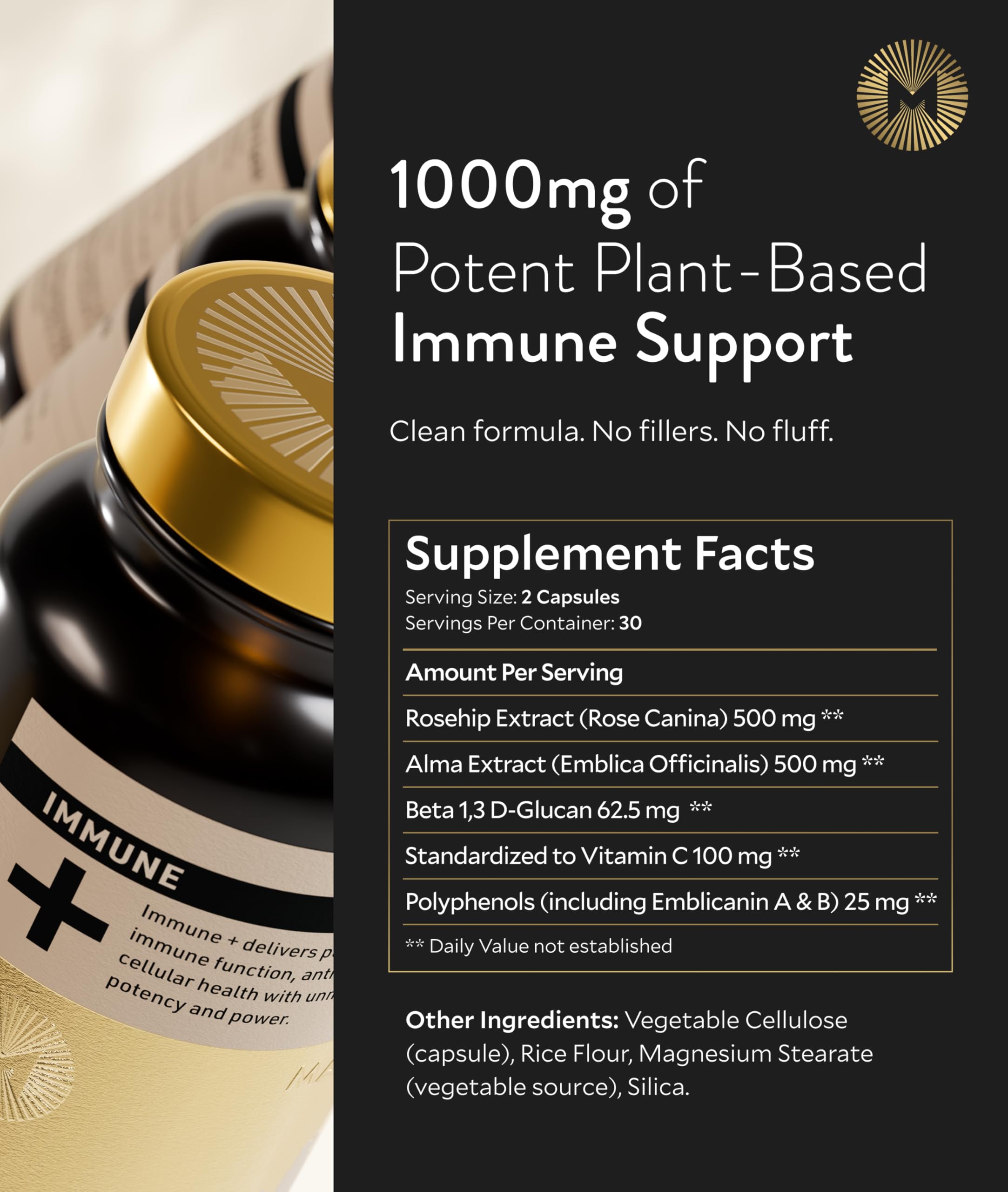 Manna Immune+ Capsules | 500mg Amla Extract & 500mg Rosehip Extract | Vitamin C Supplement for Immune Boost, Antioxidants, Heart Health, Digestion & Immune System Support | For Daily Use | 60 Count M Manna buy supplements canada