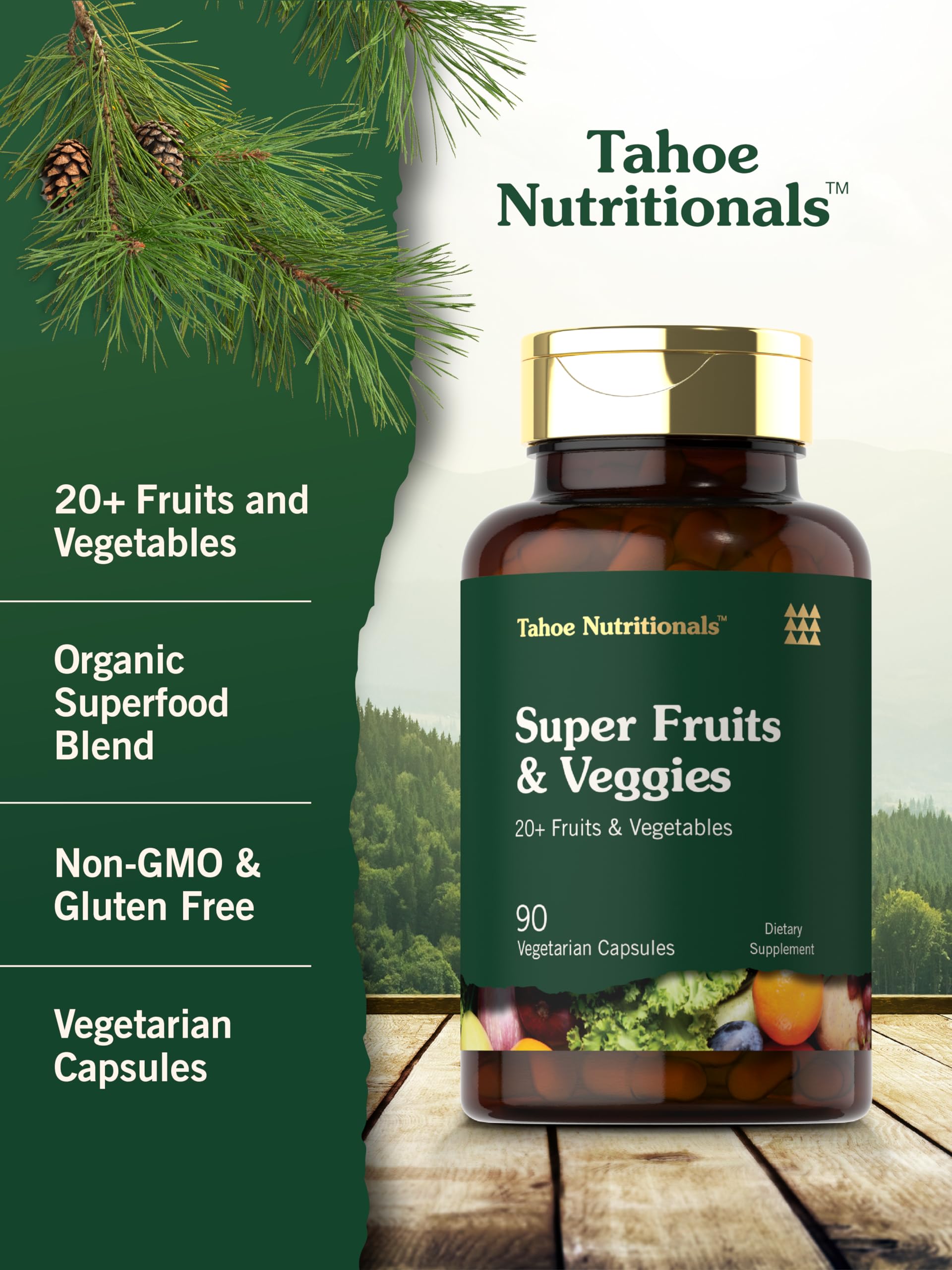 Tahoe Nutritionals Super Fruits and Veggies Capsules | 90 Count | Vegetarian, Non-GMO and Gluten Free Supplement Tahoe Nutritionals buy supplements canada