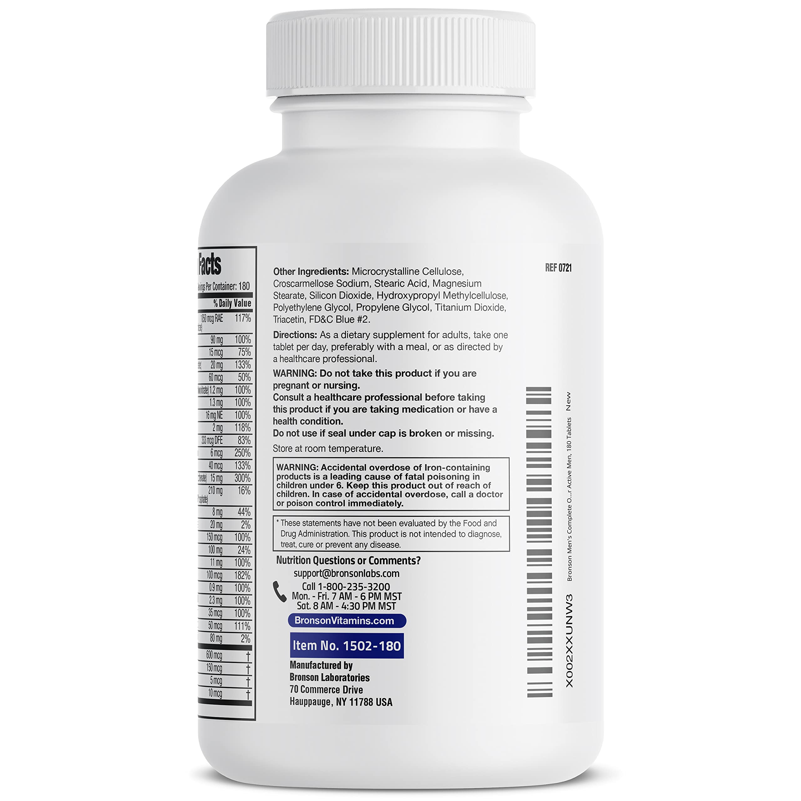 Bronson ONE Daily Men’s Complete Multivitamin Multimineral Once-Daily Multi for Active Men, 180 Tablets Bronson buy supplements canada