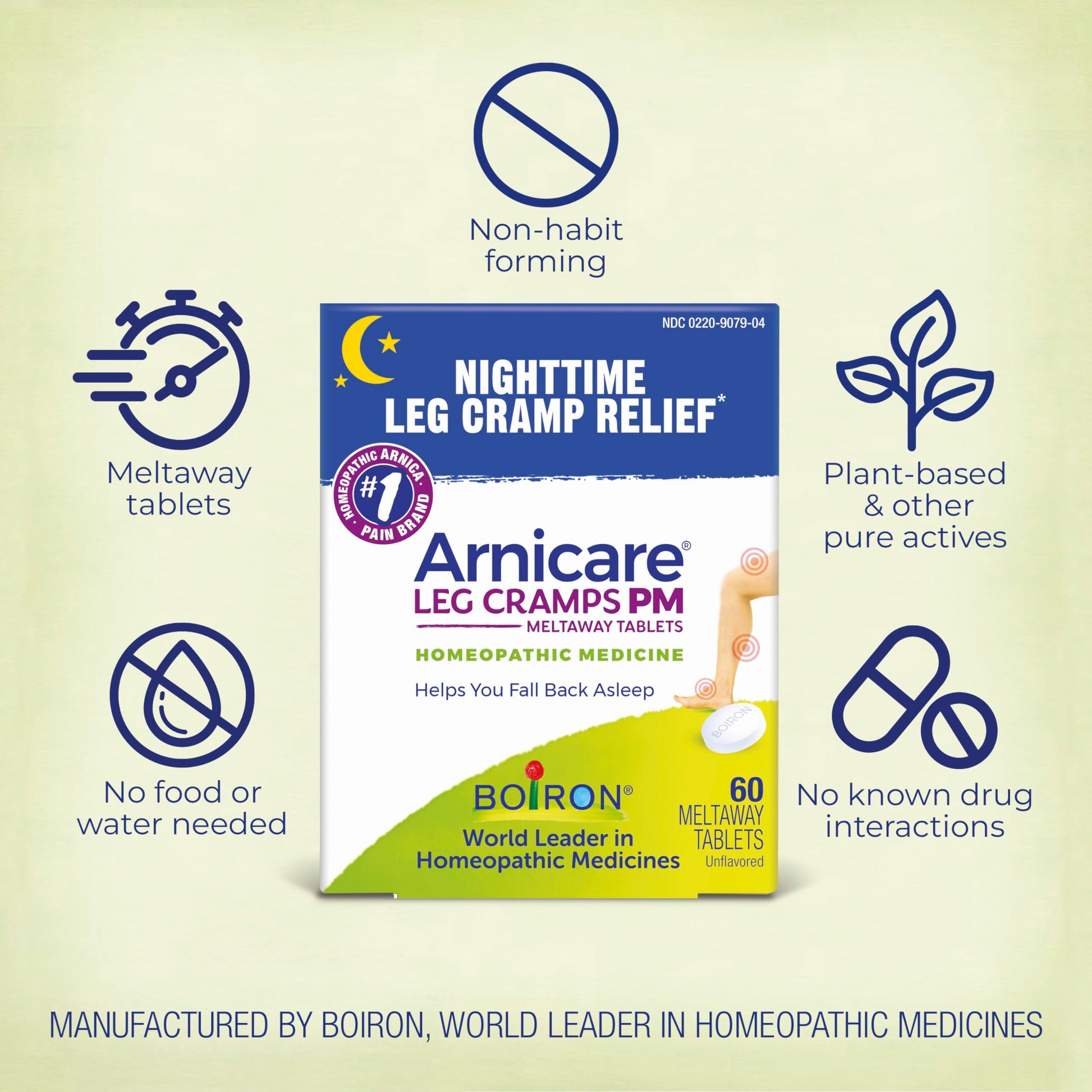 Boiron Arnicare Leg Cramps PM for Nighttime Relief from Cramping and Stiffness in Feet or Calves - 60 Tablets Boiron buy supplements canada