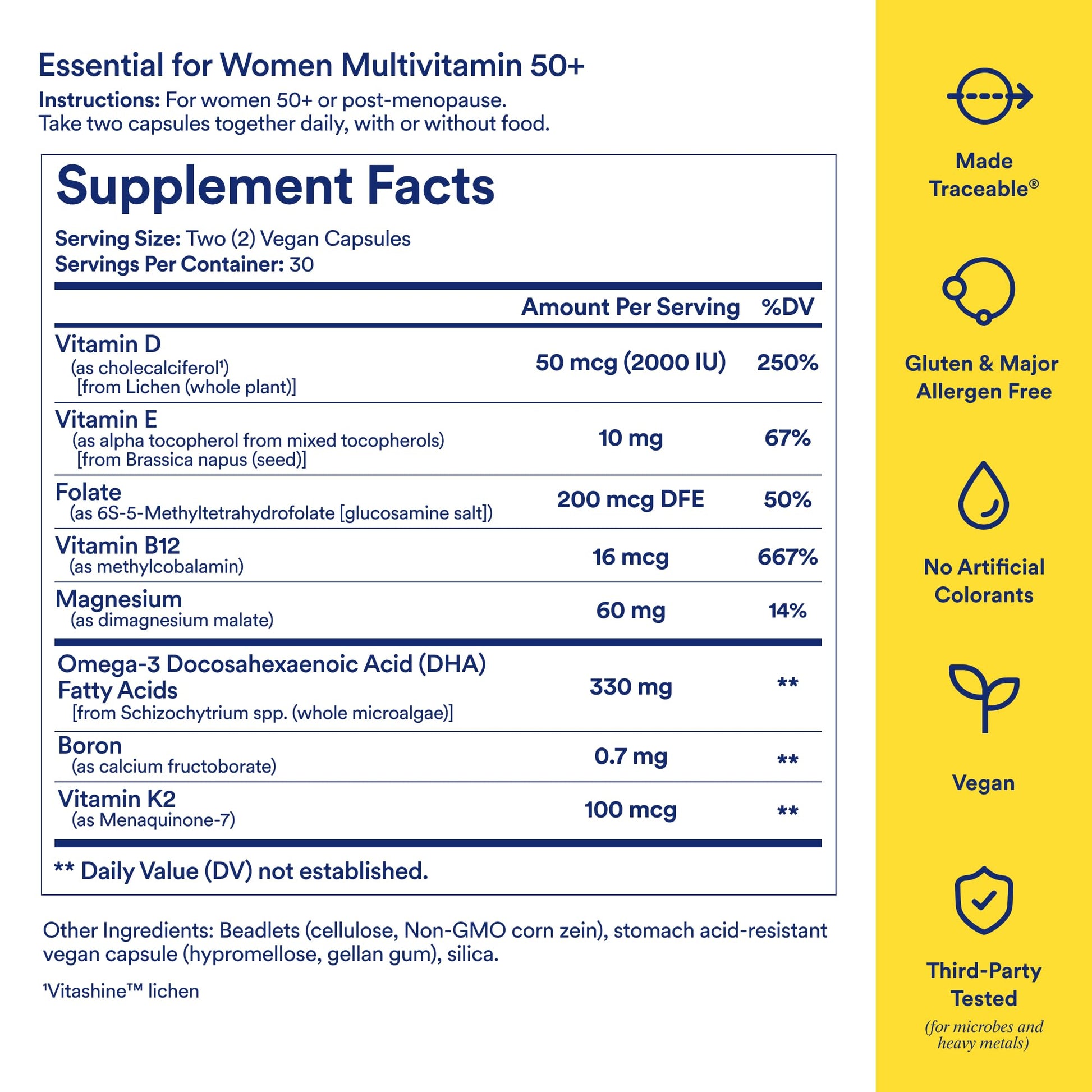 Ritual Multivitamin for Women 50+, Menopause Supplements with Vitamin D3, K2 and Magnesium for Bone Support*, Omega-3 DHA, Vitamin B12, Non-GMO, Mint Essenced, 30 Day Supply, 60 Vegan Capsules Ritual buy supplements canada