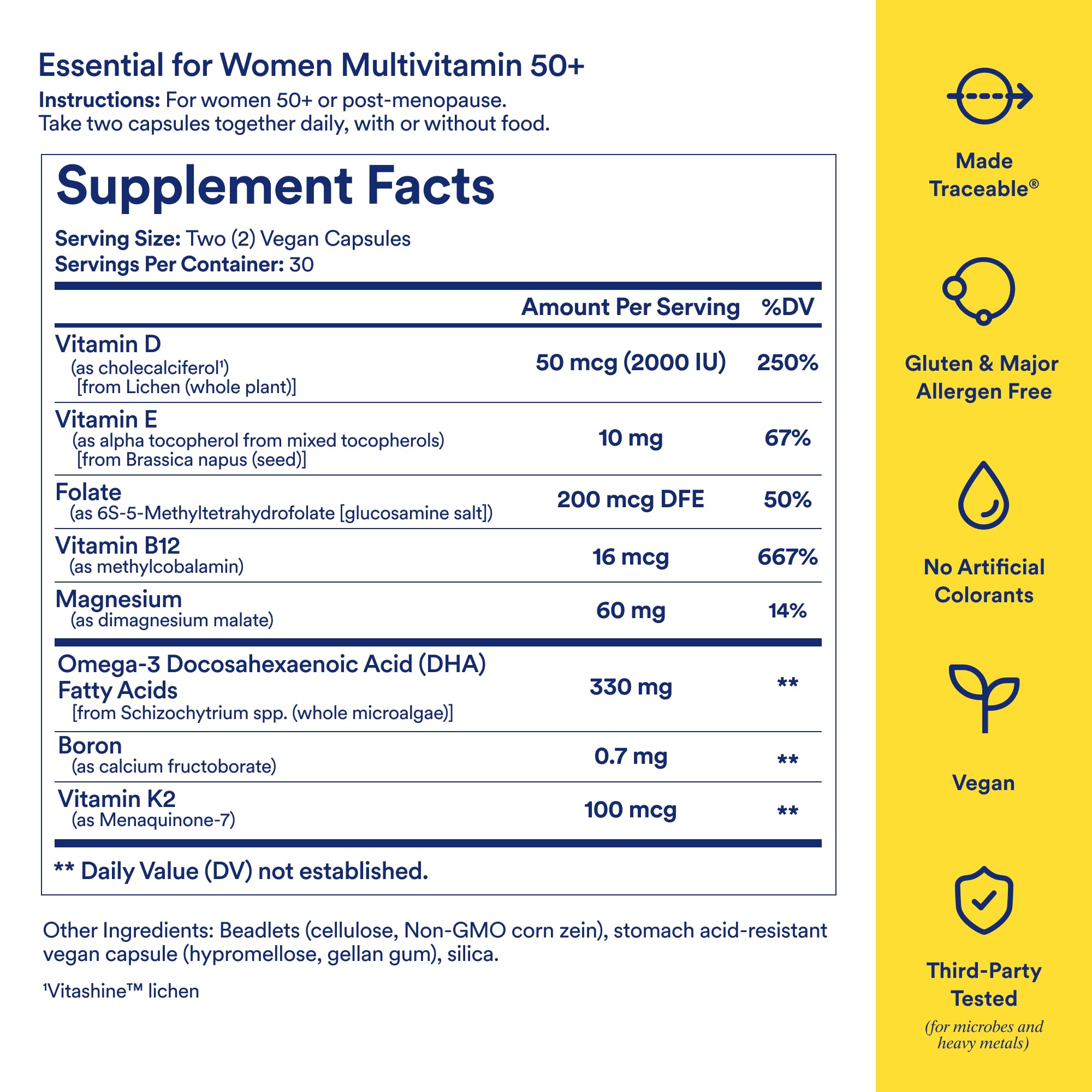 Ritual Multivitamin for Women 50+, Menopause Supplements with Vitamin D3, K2 and Magnesium for Bone Support*, Omega-3 DHA, Vitamin B12, Non-GMO, Mint Essenced, 30 Day Supply, 60 Vegan Capsules Ritual buy supplements canada