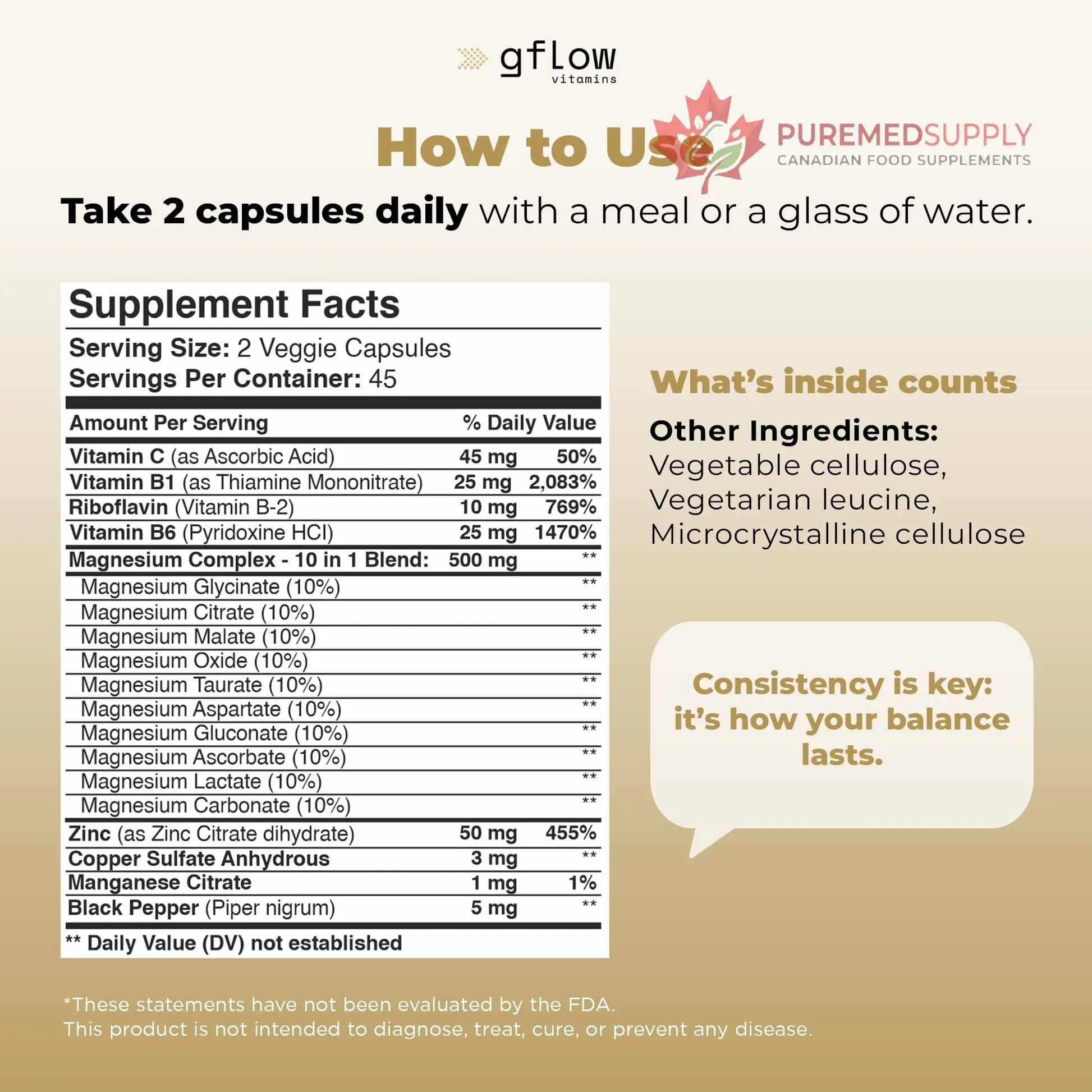 gflow vitamins Magnesium Complex Supplement - 10 Active Forms, Glycinate, Citrate, Malate, Oxide, Taurate, Aspartate, Gluconate, Ascorbate, Lactate, Carbonate, Plus More with Vitamin C B1 B2 B6 B12 gflow vitamins buy supplements canada