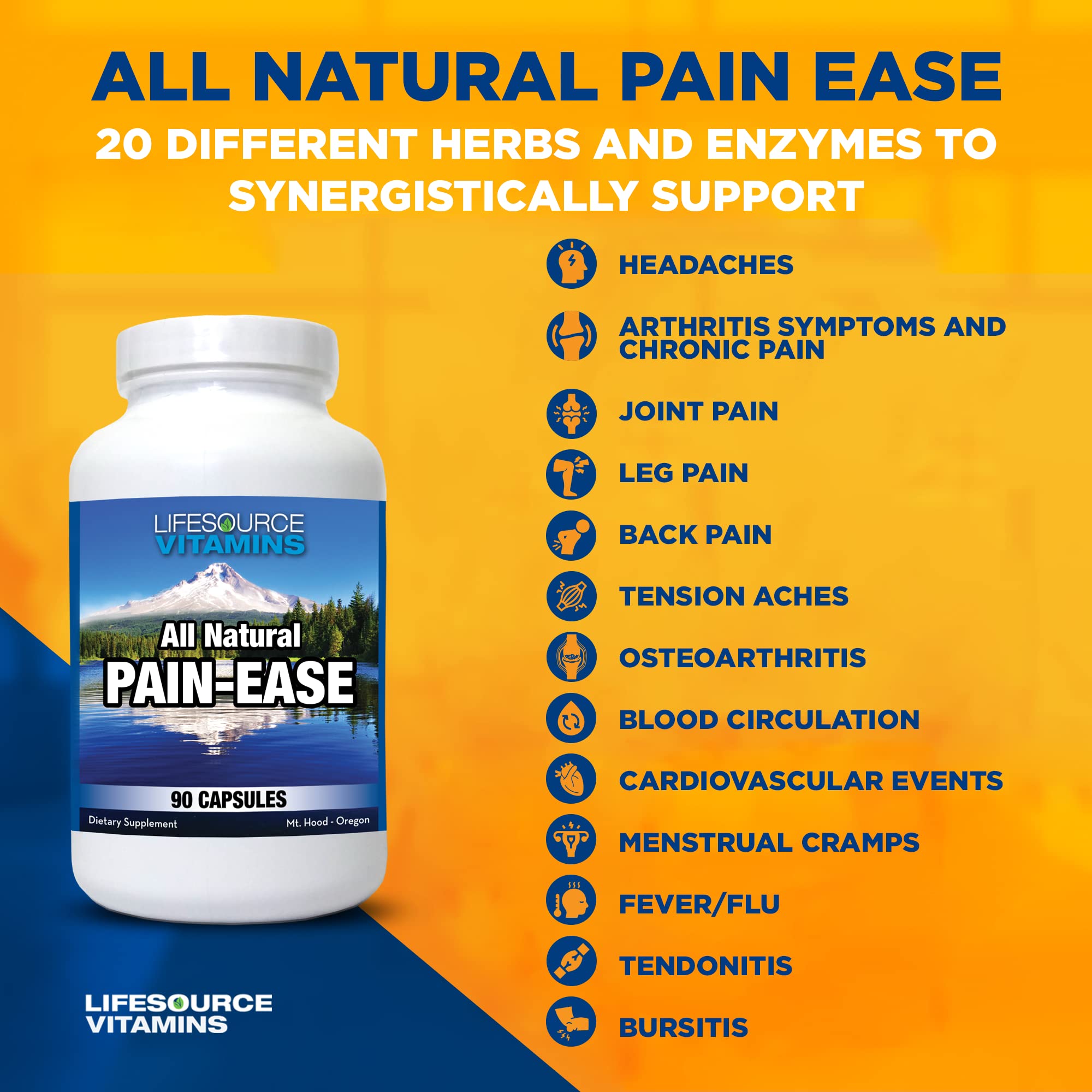 LifeSource Vitamins All Natural Pain Ease – 20 Synergistic Herbs and Enzymes That Naturally & Safely Support: Headaches & Migraines - Knees – Shoulders – Joints – Leg Pain – Tension LifeSource Vitamins buy supplements canada