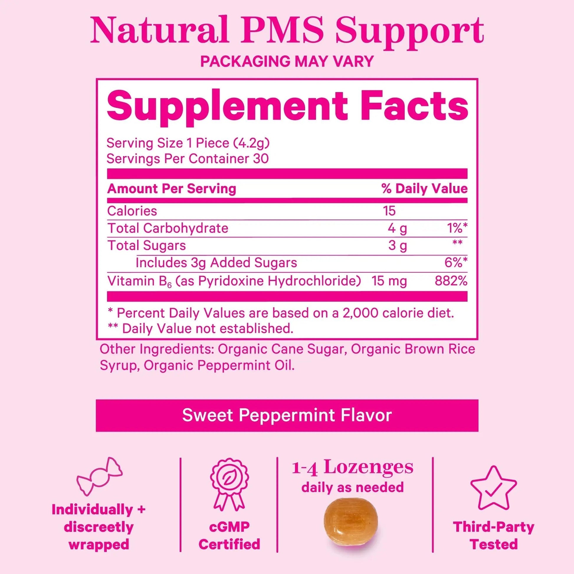 Pink Stork Organic PMS Support Sweets for Teens and Women - Simple & Natural Ingredients Vitamin B6 and Peppermint Pink Stork buy supplements canada