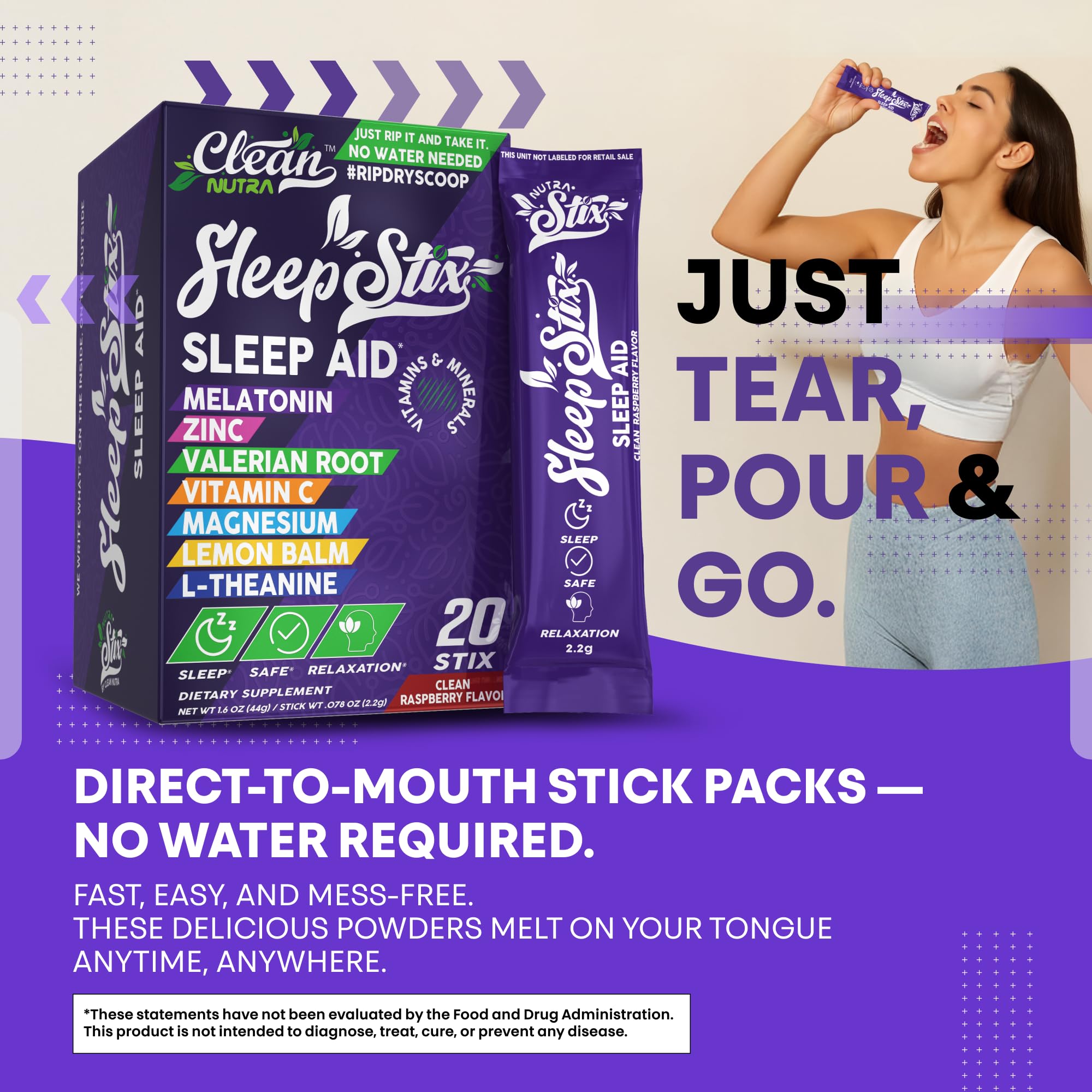 Sleep Aid Melatonin Powder Tryptophan Glycine Valerian Root Magnesium For Sleep Lemon Balm L Theanine Magnesium Glycinate Zinc Sleep Aid Myo Inositol GABACalm B6 5 HTP Stress Relief 20 Stix Clean Nutraceuticals buy supplements canada