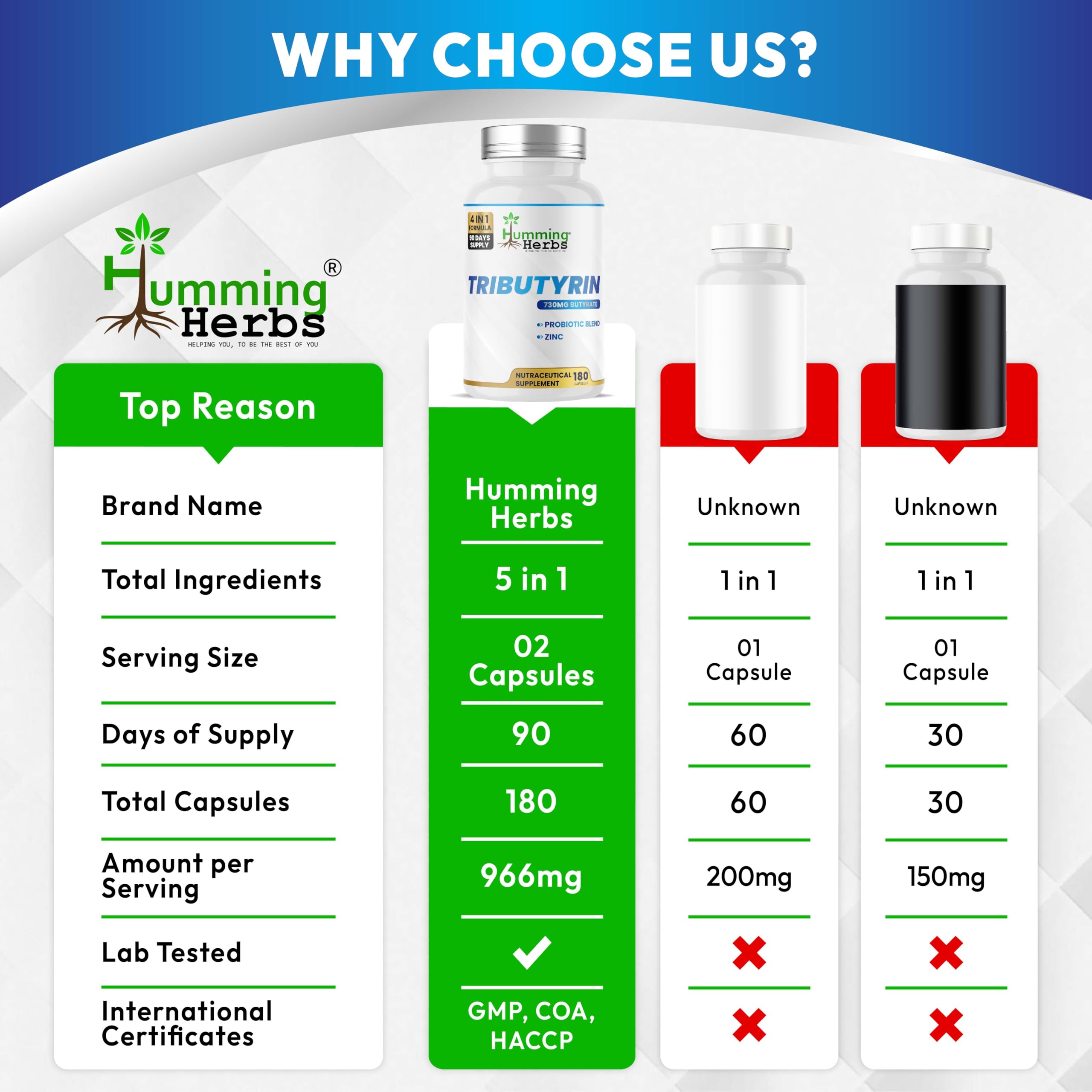 Humming Herbs Tributyrin Complex — 850 mg per Serving (95% Pure, yielding 731 mg Butyrate) with L-Glutamine, Zinc L-Carnosine, FOS & Probiotic Blend (180) Humming Herbs buy supplements canada