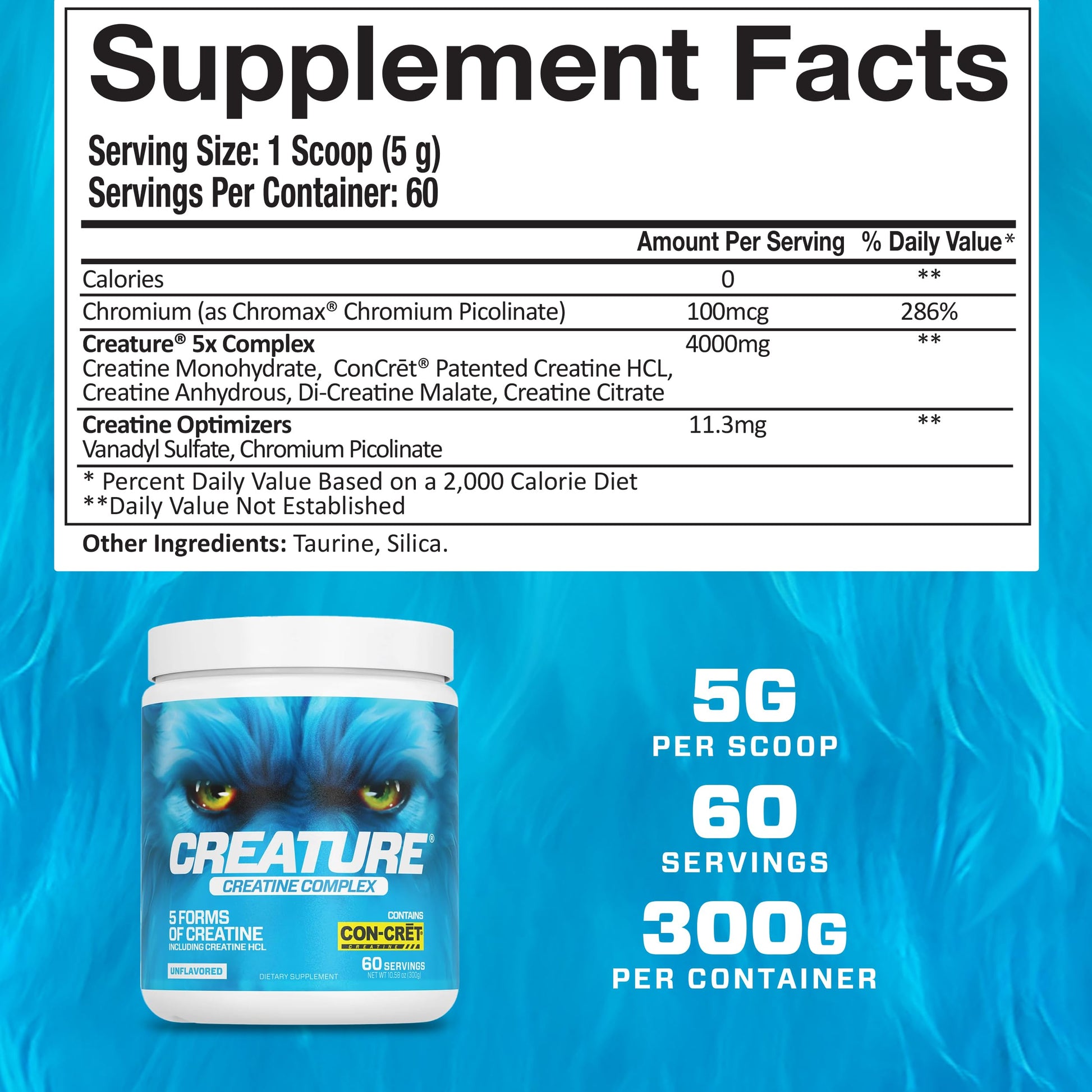 CREATURE® Creatine Complex - Creatine Monohydrate Powder with 5 Types of Creatine Including Con-Crēt® Creatine HCL, Promotes Muscle, Strength, Endurance, Brain Health, Unflavored, 300g 60 Servings CREATURE buy supplements canada