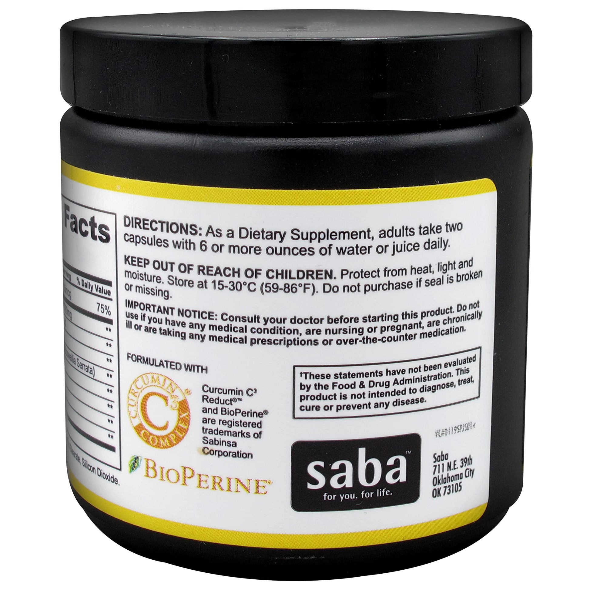 Saba Platinum Joint Support – High Absorption Curcumin C3 Reduct & Boswellia – Fast Acting Turmeric Supplement for Joint Pain Relief, Mobility & Healthy Inflammation Response – 60 Vegan Capsules Saba buy supplements canada