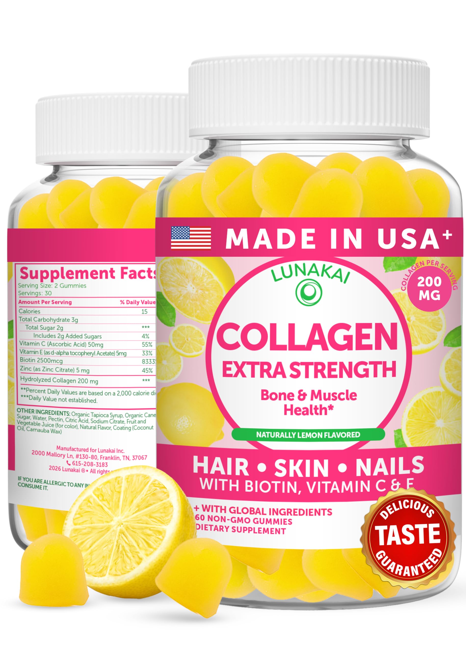 Lunakai USA Made Collagen Peptides Gummies - 200mg Non-GMO Anti-Aging Formula with Biotin, Zinc, Vitamins C Lunakai buy supplements canada
