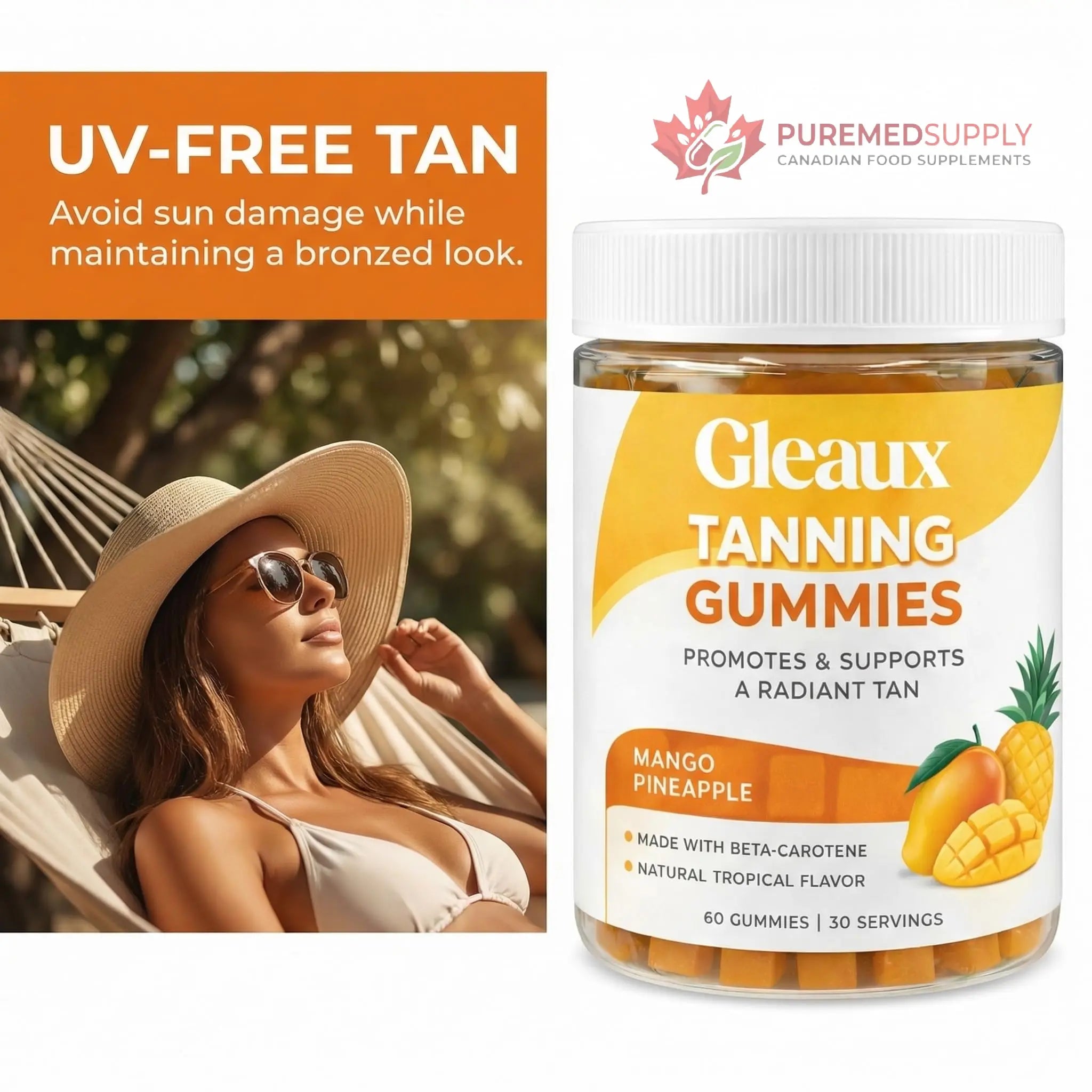 DXWXH Gleaux Tanning Gummies, Tanning Gummies for Women, Sunless Radiance Support with Beta Carotene, Astaxanthin & Lycopene, for Skin Health & Complexion Support, Mango Pineapple Flavor, 60 Gummies DXWXH buy supplements canada
