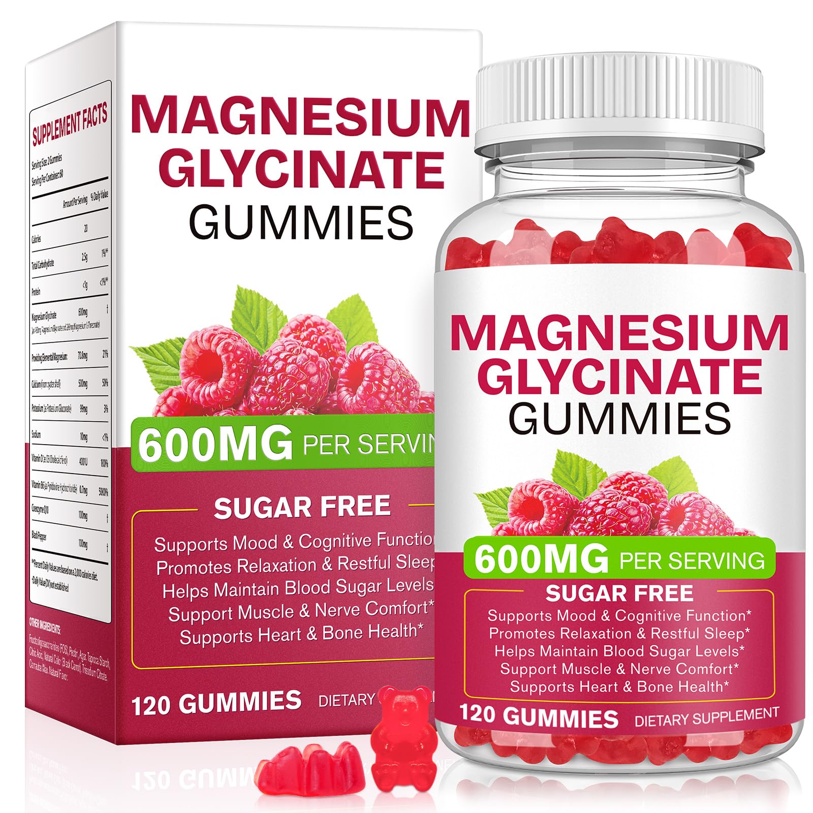 Magnesium Glycinate Gummies 600mg 120 Count - Sugar Free Magnesium Supplement - Supports for Sleep, Memory, Mood, Muscle, Relaxation, Heart & Bone Health BOIUOITI buy supplements canada
