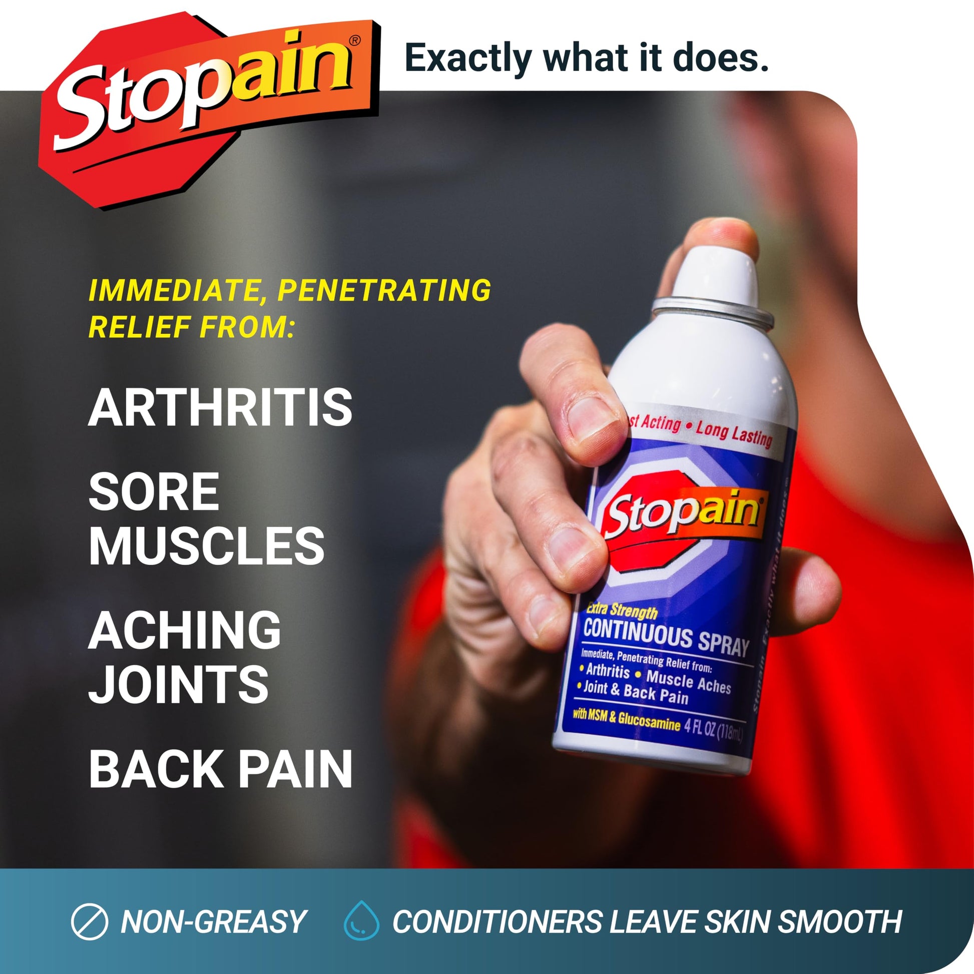 Stopain Pain Relief Spray 4oz (2 Pack) USA Made, Max Strength Fast Acting with MSM, Glucosamine, Menthol for Arthritis, Lower Back, Neck, HSA FSA Approved Topical Analgesic Products Stopain buy supplements canada