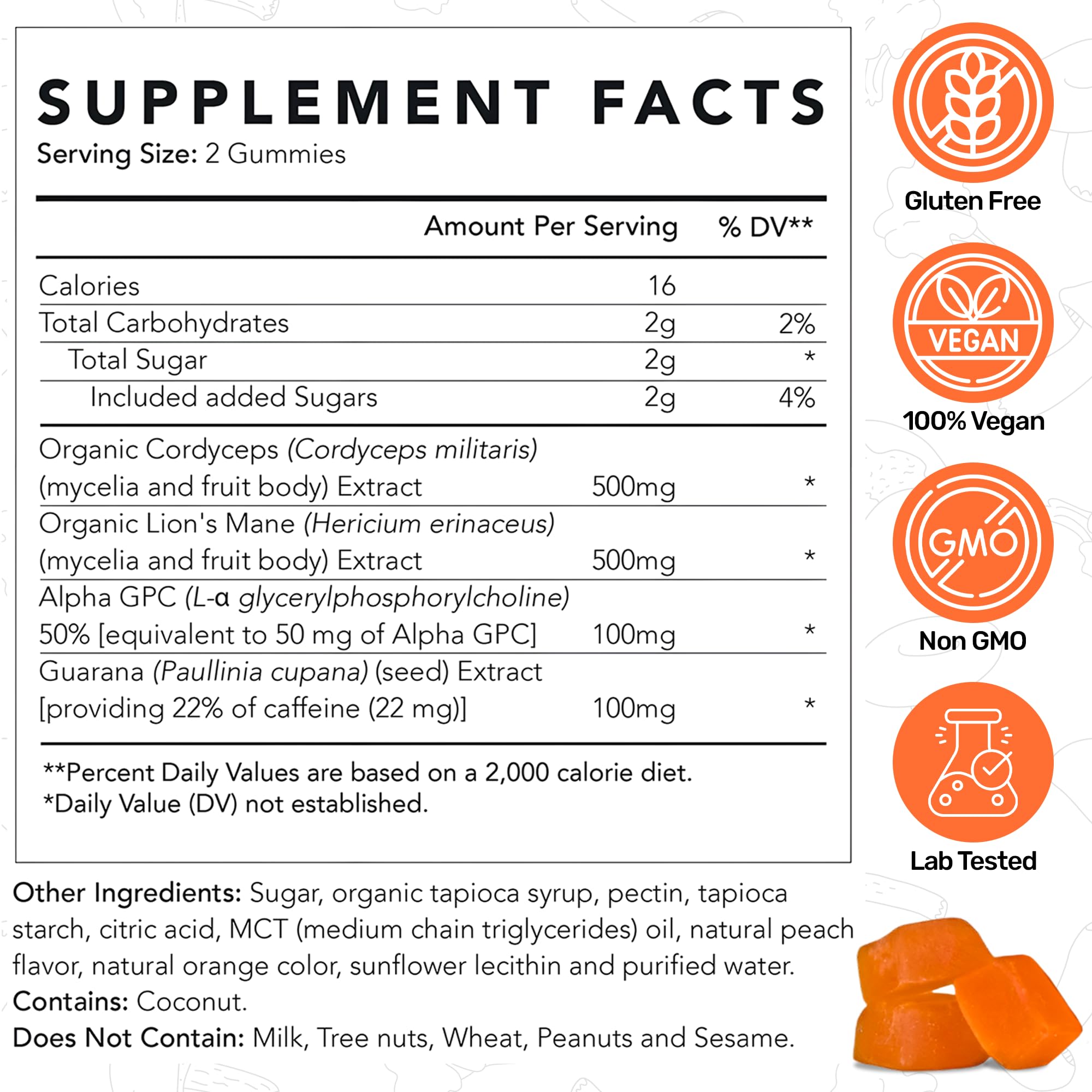 Life Cykel - AM Energy and Focus Mushroom Gummies, 10 Count - Organic Lion's Mane Gummies with Cordyceps, Guarana & Alpha GPC for Mental Clarity, Natural Energy, Endurance & Focus - Lemon Peach Flavor Life Cykel buy supplements canada