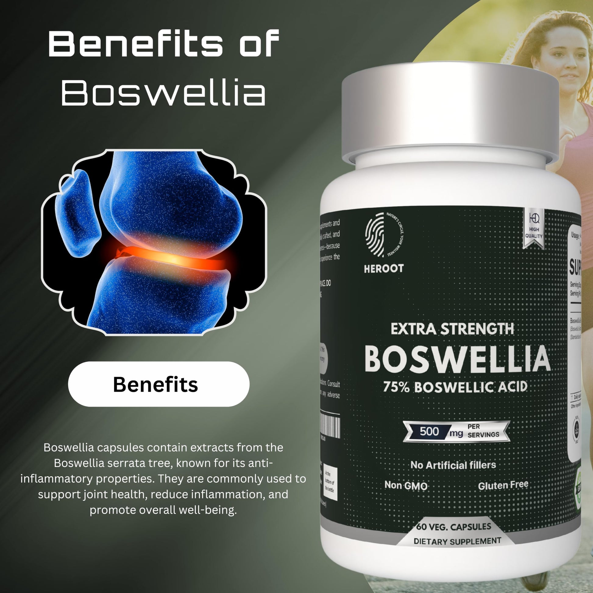 Heroot Boost Joint Mobility with 75% Extra Strength Boswellia Serrata Extract, 120 Capsules Heroot buy supplements canada