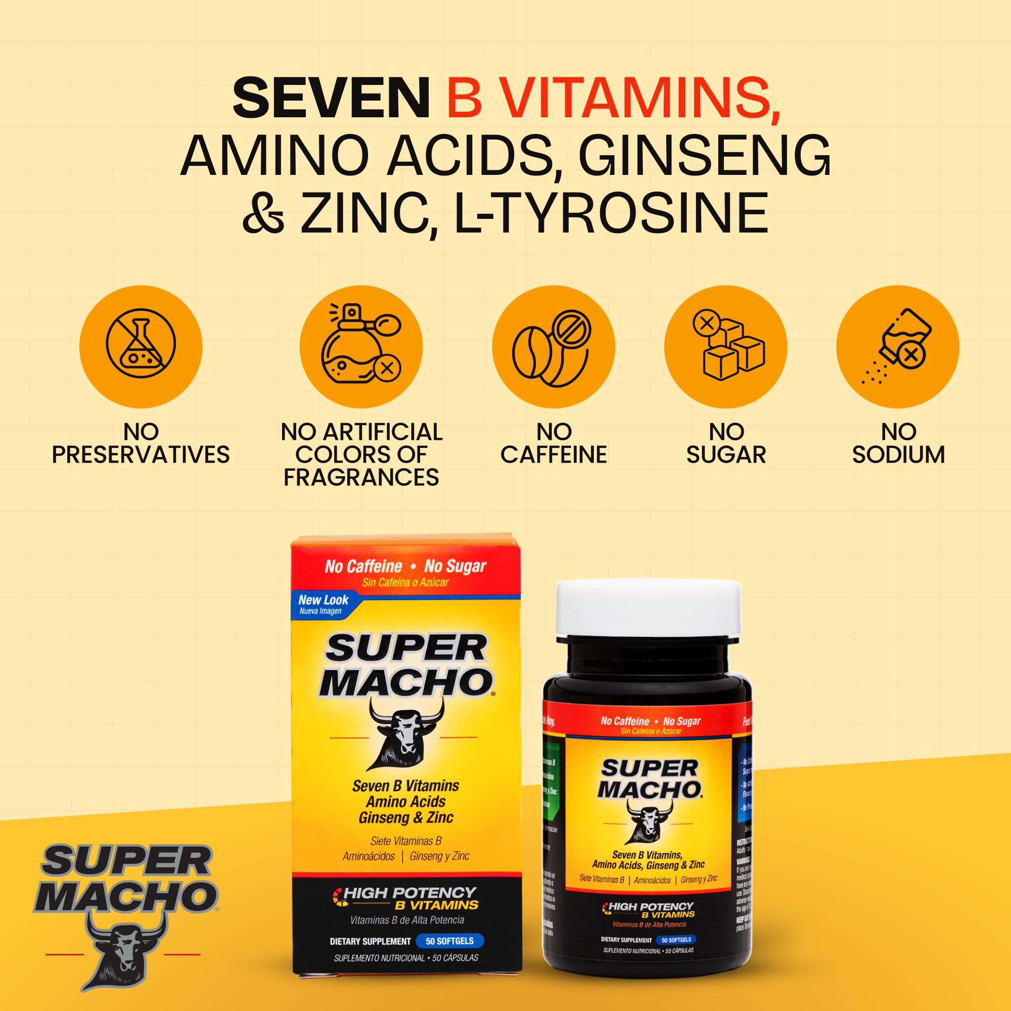 Super Macho, High Potency B Vitamins and Amino Acids, Fuel for Today's Active Men, No Caffeine, No Sugar, Dietary Supplement, Made in USA,50 Softgels Super Macho buy supplements canada
