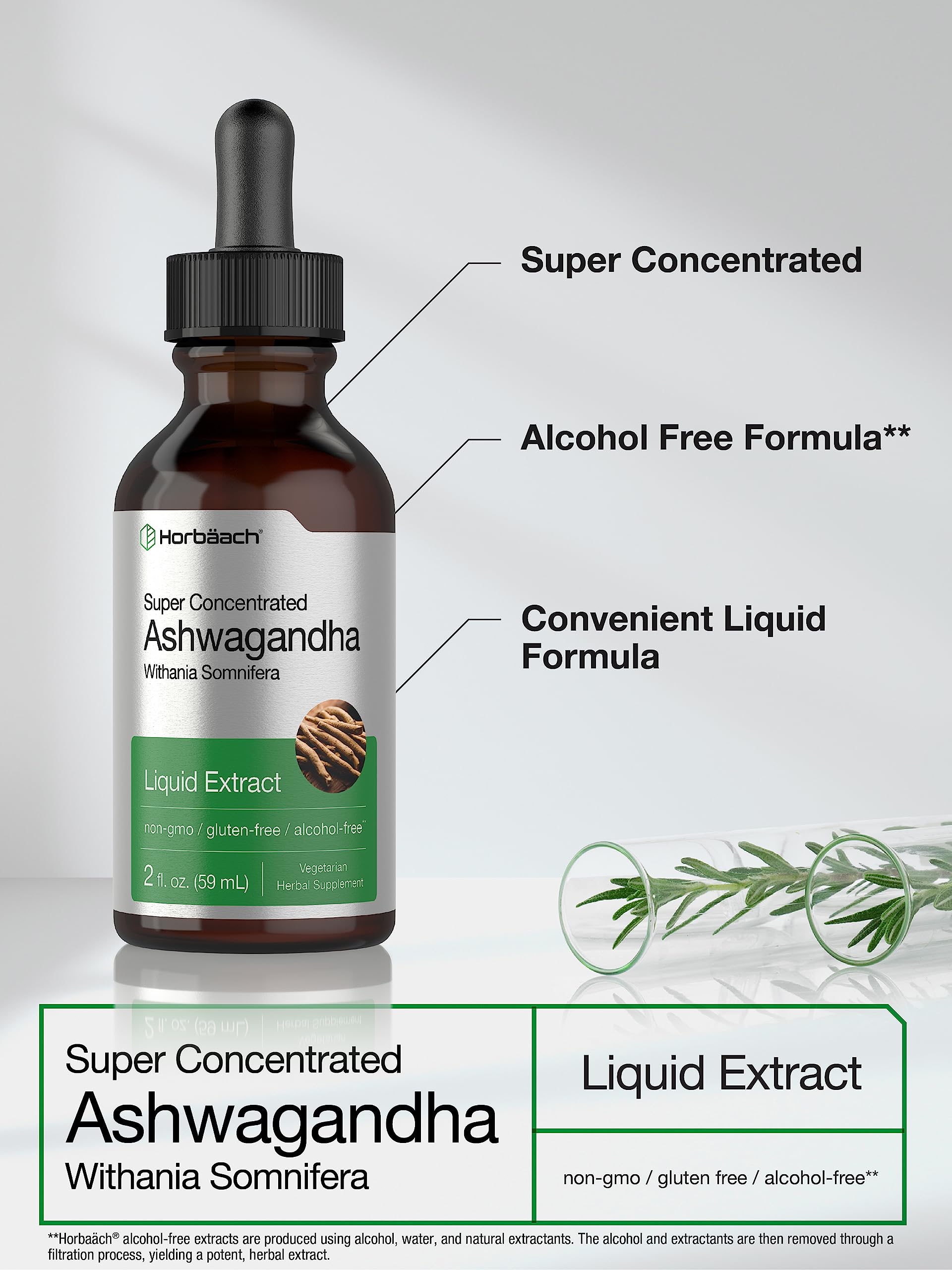 Ashwagandha Root Liquid Extract | 2 fl oz | Alcohol Free Tincture | Vegetarian, Non-GMO, Gluten Free Supplement | by Horbaach Horbäach buy supplements canada