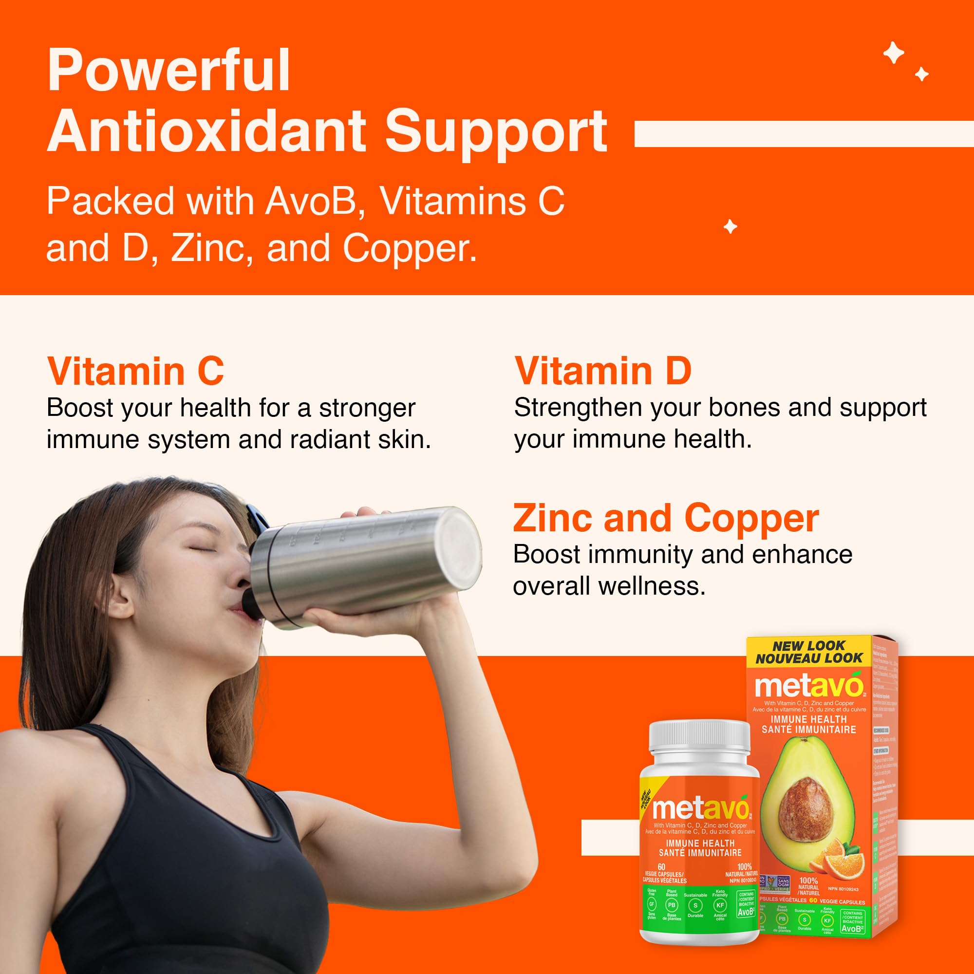 Metavo Immune Health - Natural Immune Support Supplement, Essential Zinc Supplements for Men & Women Enriched with Vitamin C, D & Copper, 60 Vegan Capsules, 30 Servings Metavo buy supplements canada