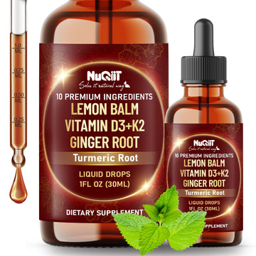 NUQIIT 10in1 Lemon Balm Tincture Blend Includes Vitamin D3, Vitamin K2, Lemon Balm, Ginger, Turmeric, Ceylon Cinnamon and More - 1 FL Oz - 60 Day Supply NUQIIT buy supplements canada