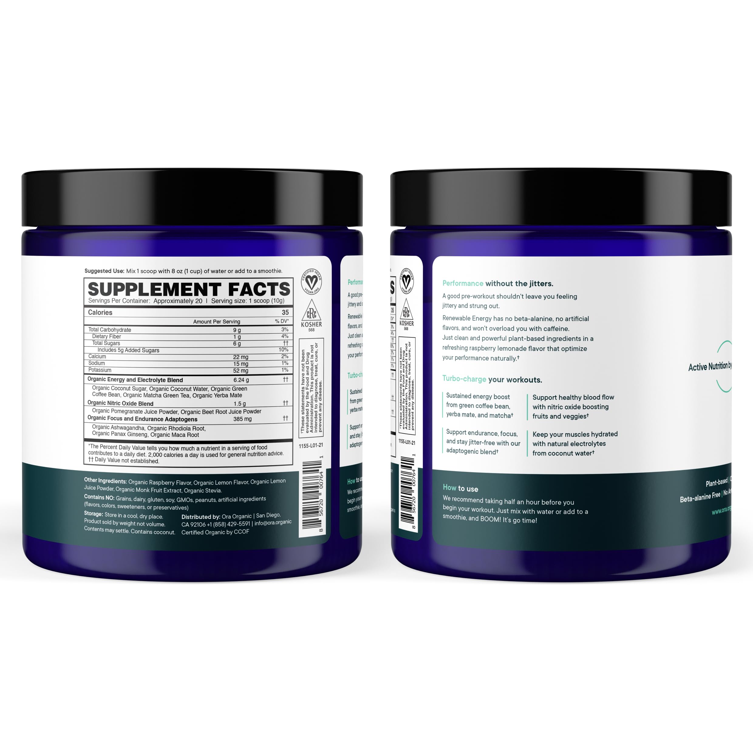 Ora Organic Natural Pre Workout Powder - Raspberry Lemonade Flavor- Provides Jitter Free Energy, Focus, Hydration, & Endurance - Vegan, Certified Organic, Soy, Dairy, & Gluten Free, 20 Servings Ora Organic buy supplements canada