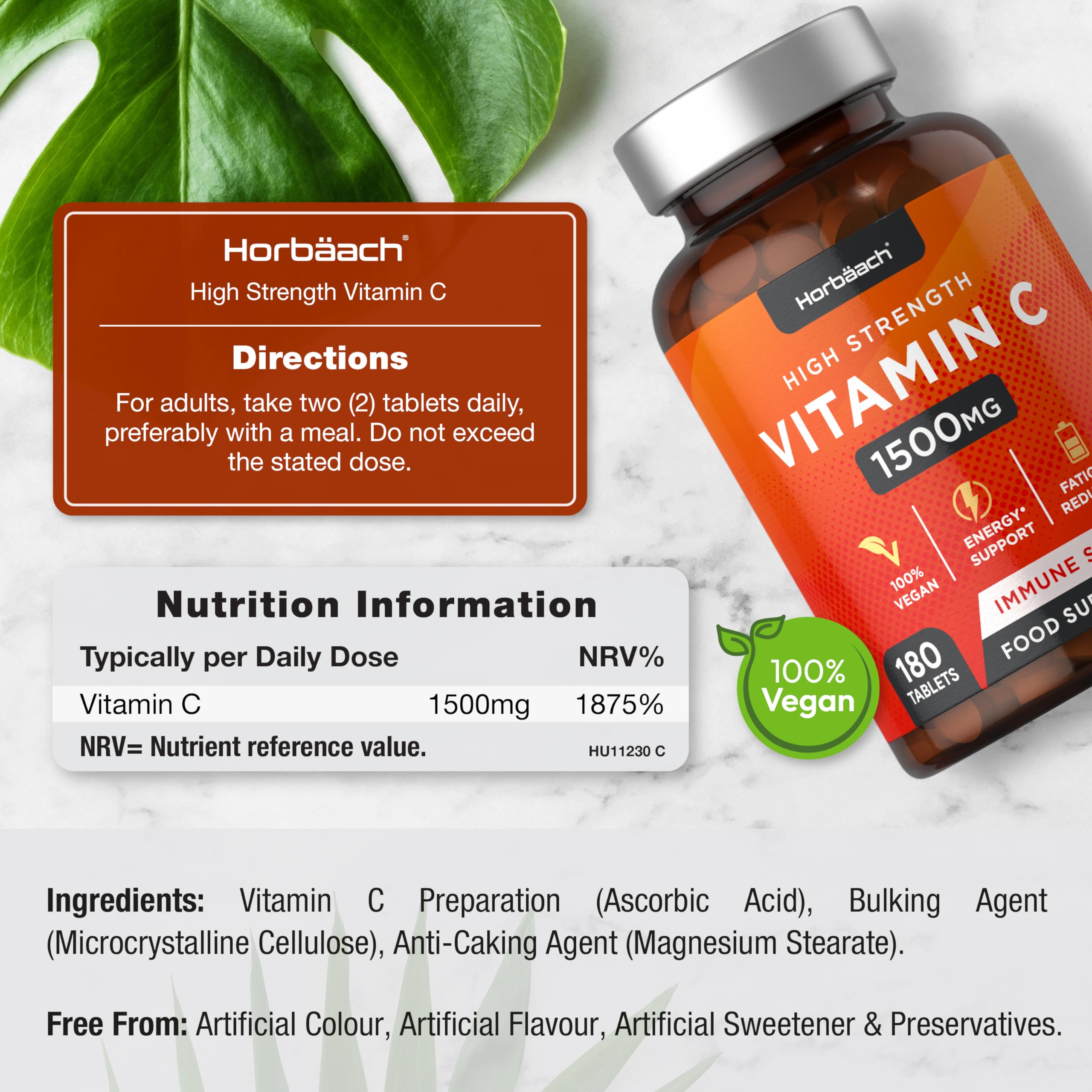 Vitamin C Tablets 1500mg | 180 Count | High Strength Vegan Supplement | No Artificial Horbäach buy supplements canada