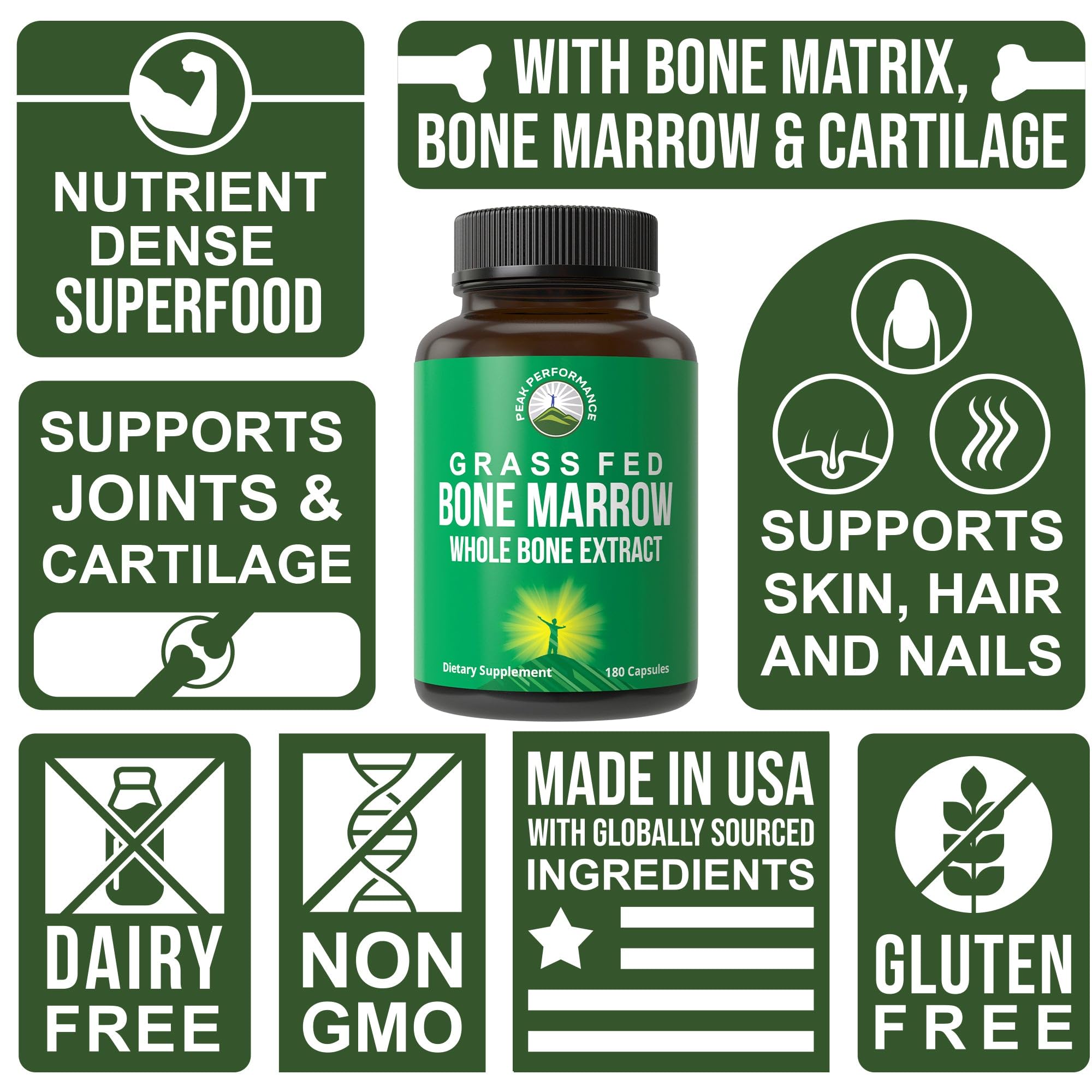 Peak Performance Grass Fed Bone Marrow - Whole Bone Extract Supplement 180 Capsules. Superfood Pills Rich in Collagen, Vitamins, and Amino Acids. from Matrix, Marrow, Cartilage. Ancestral Tablets Peak Performance buy supplements canada