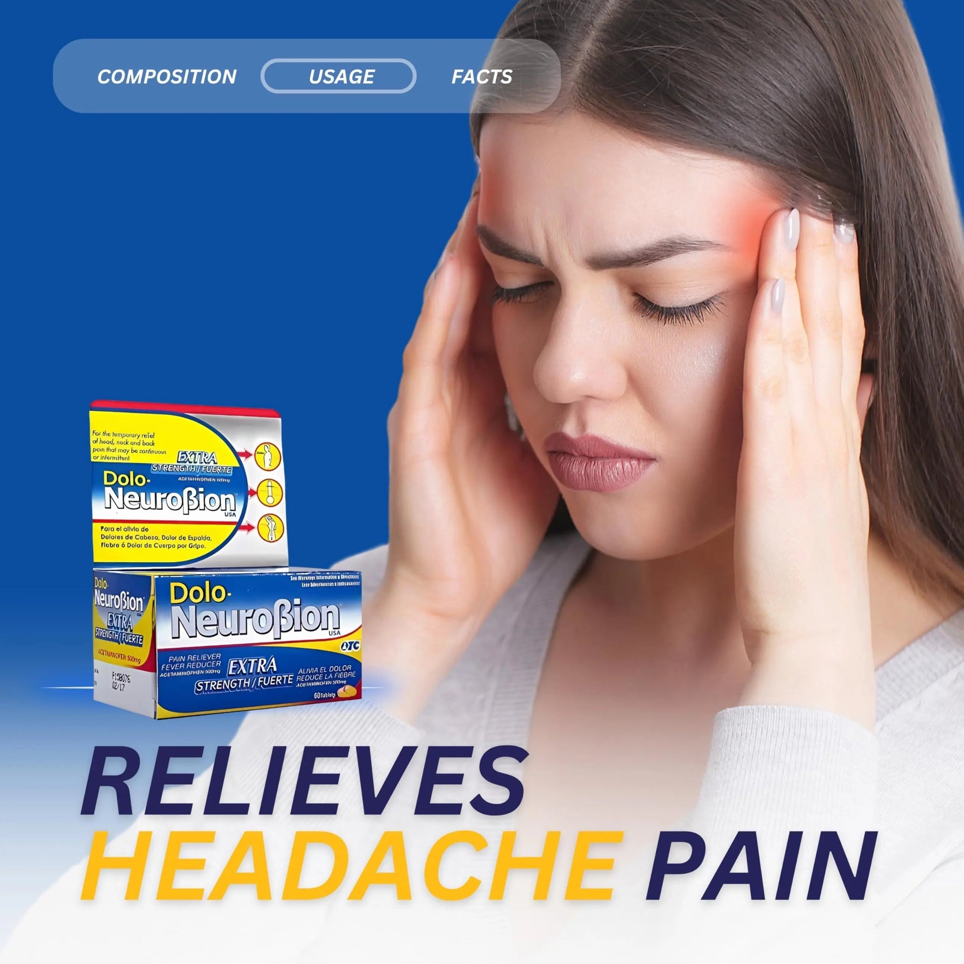 Dolo Neurobion Pain Reliever, Fever Reducer, Extra Strength. Alivia el Dolor,Reduce la Fiebre, Extra Fuerte. 60 Tablets. Acetaminophen 500 mg Neurobion buy supplements canada