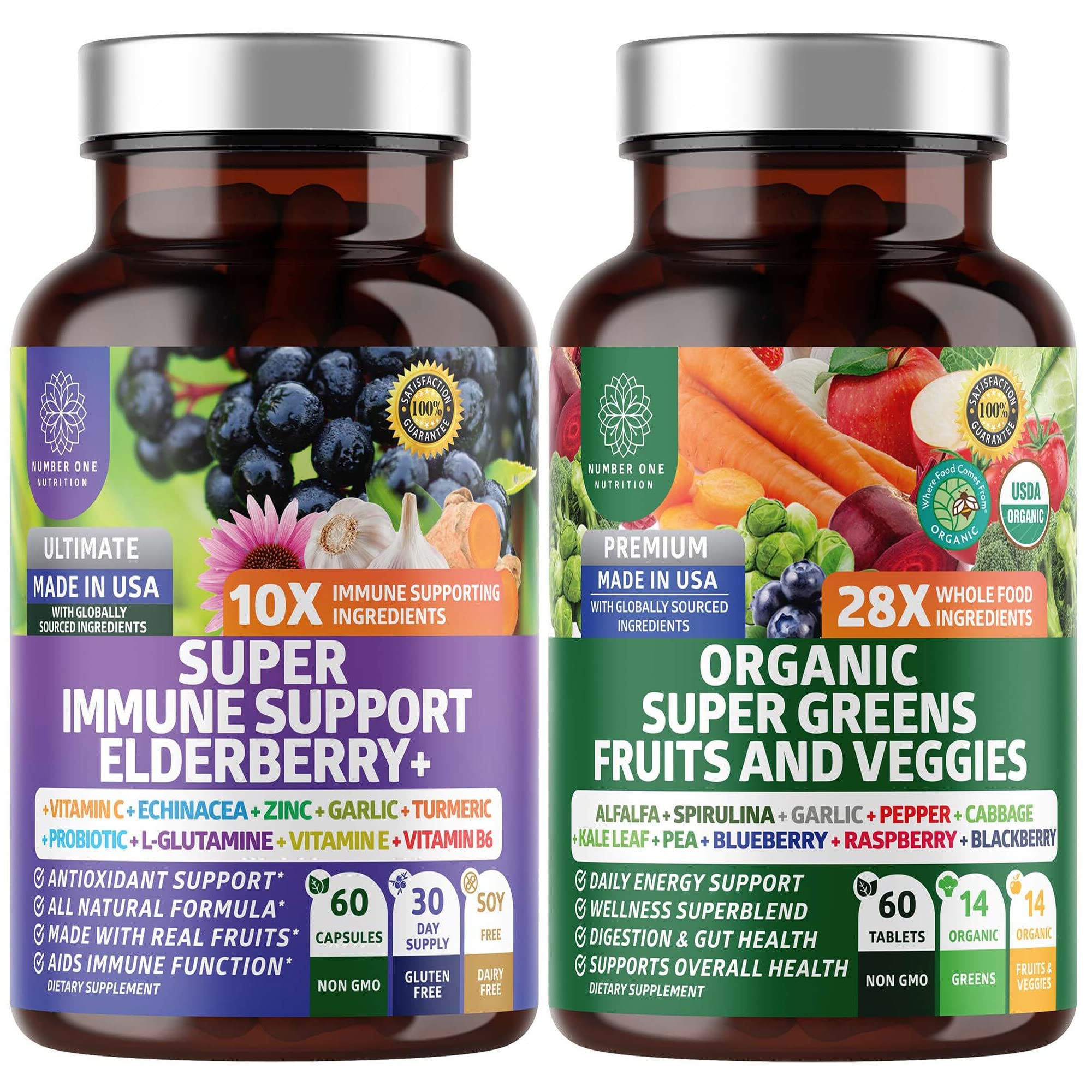 N1N Premium Organic Super Fruits & Veggies + Immune Support [38 Powerful Ingredients], Natural Super Greens Supplement with Alfalfa, Vitamins & Minerals, Zinc, Turmeric and Probiotic, 120 Caps Number One Nutrition buy supplements canada