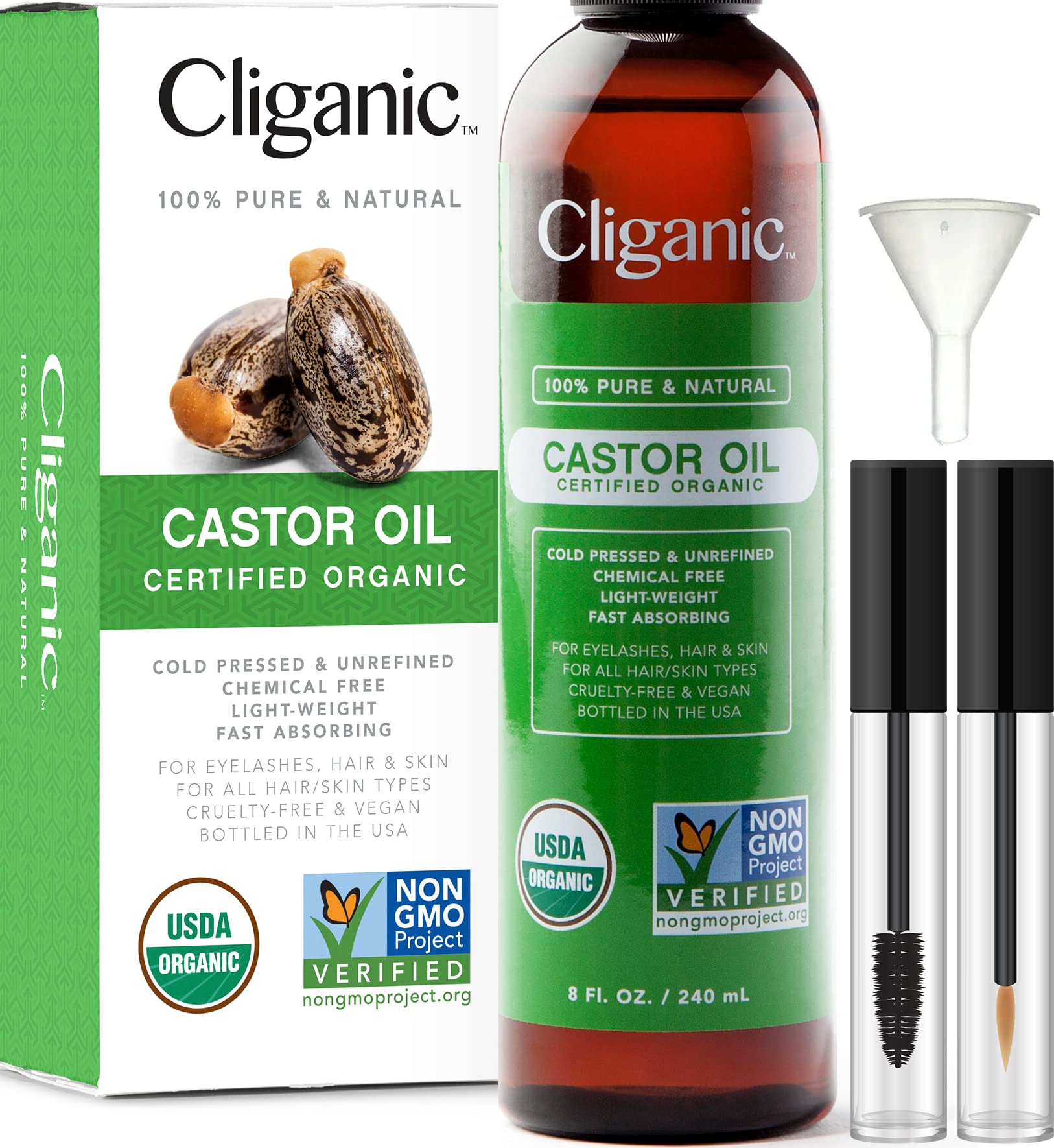 Cliganic USDA Organic Castor Oil, 100% Pure (8oz with Eyelash Kit) - For Eyelashes, Eyebrows, Hair & Skin Cliganic buy supplements canada