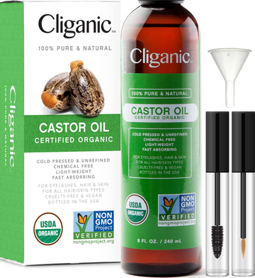 Cliganic USDA Organic Castor Oil, 100% Pure (8oz with Eyelash Kit) - For Eyelashes, Eyebrows, Hair & Skin Cliganic buy supplements canada