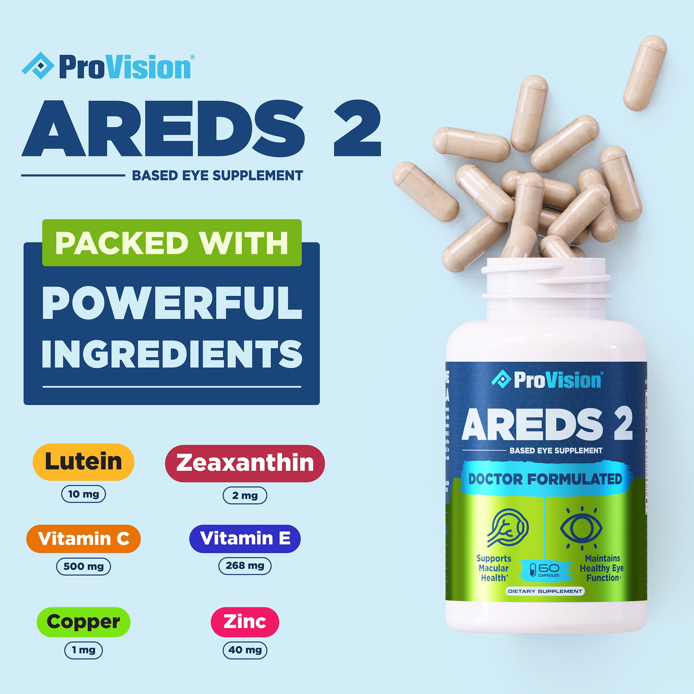 Provision AREDS 2 Eye Vitamins - Enhance Vision Supplements - Lutein Zeaxanthin Vision Complex - 60 Eye Supplement Capsules ProVision buy supplements canada