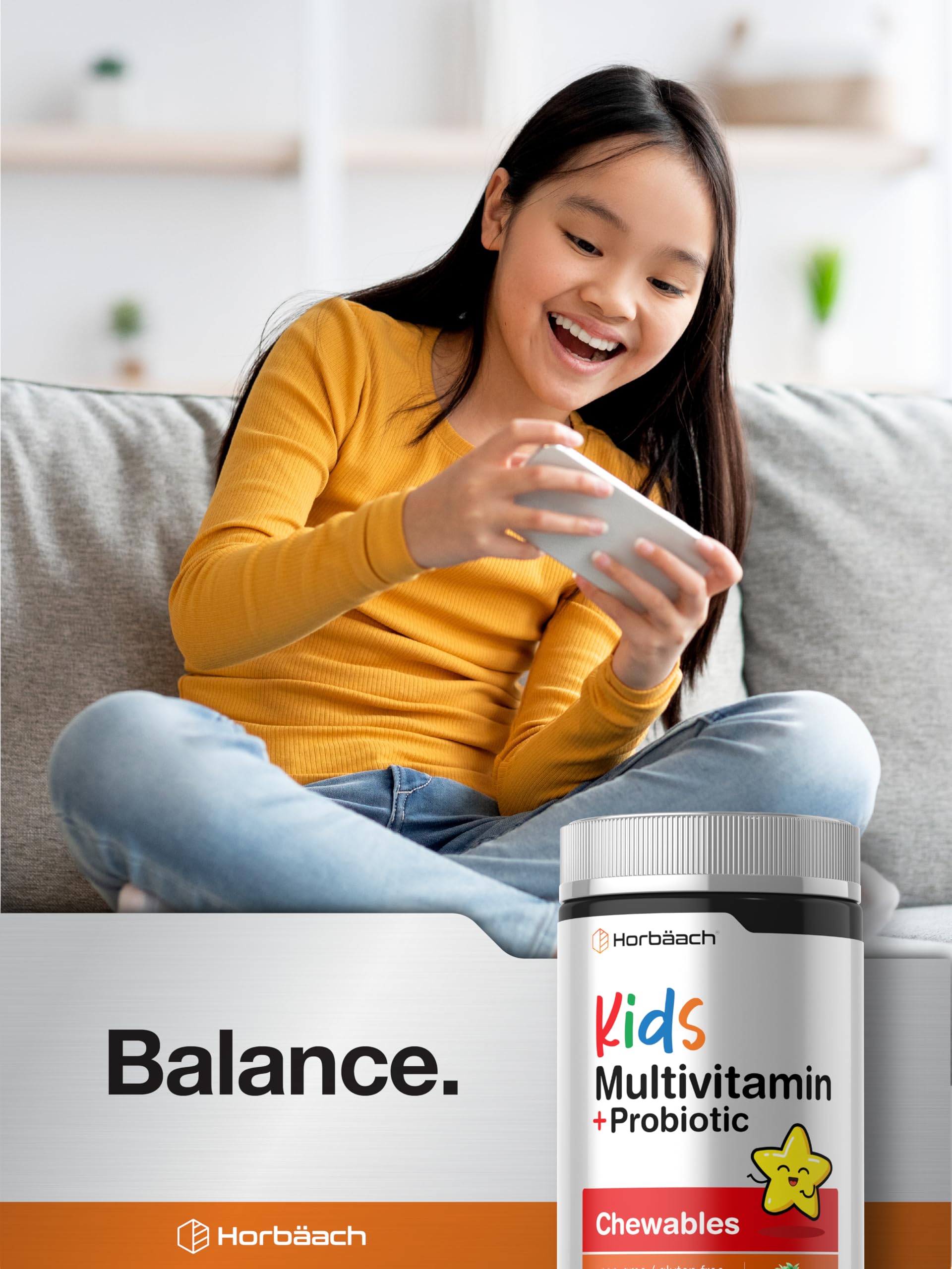 Horbäach Kids Multivitamin with Probiotics | 100 Chewable Tablets | Fruit Punch Flavor | Vegetarian, Non-GMO, Gluten Free Children's Supplement Horbäach buy supplements canada