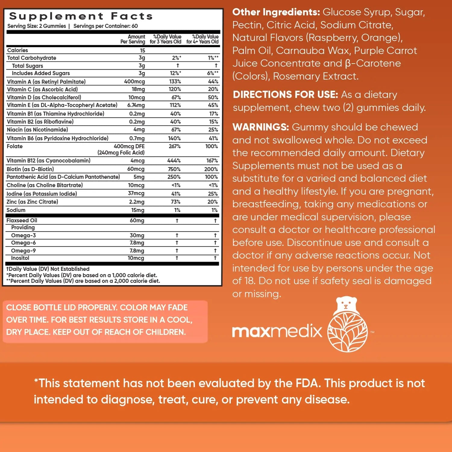 maxmedix Kids Multivitamin Gummies with Omega 3 6 9 | 2-Month Supply | 20 Essential Kids Vitamins & Minerals for Healthy Immune System | maxmedix buy supplements canada