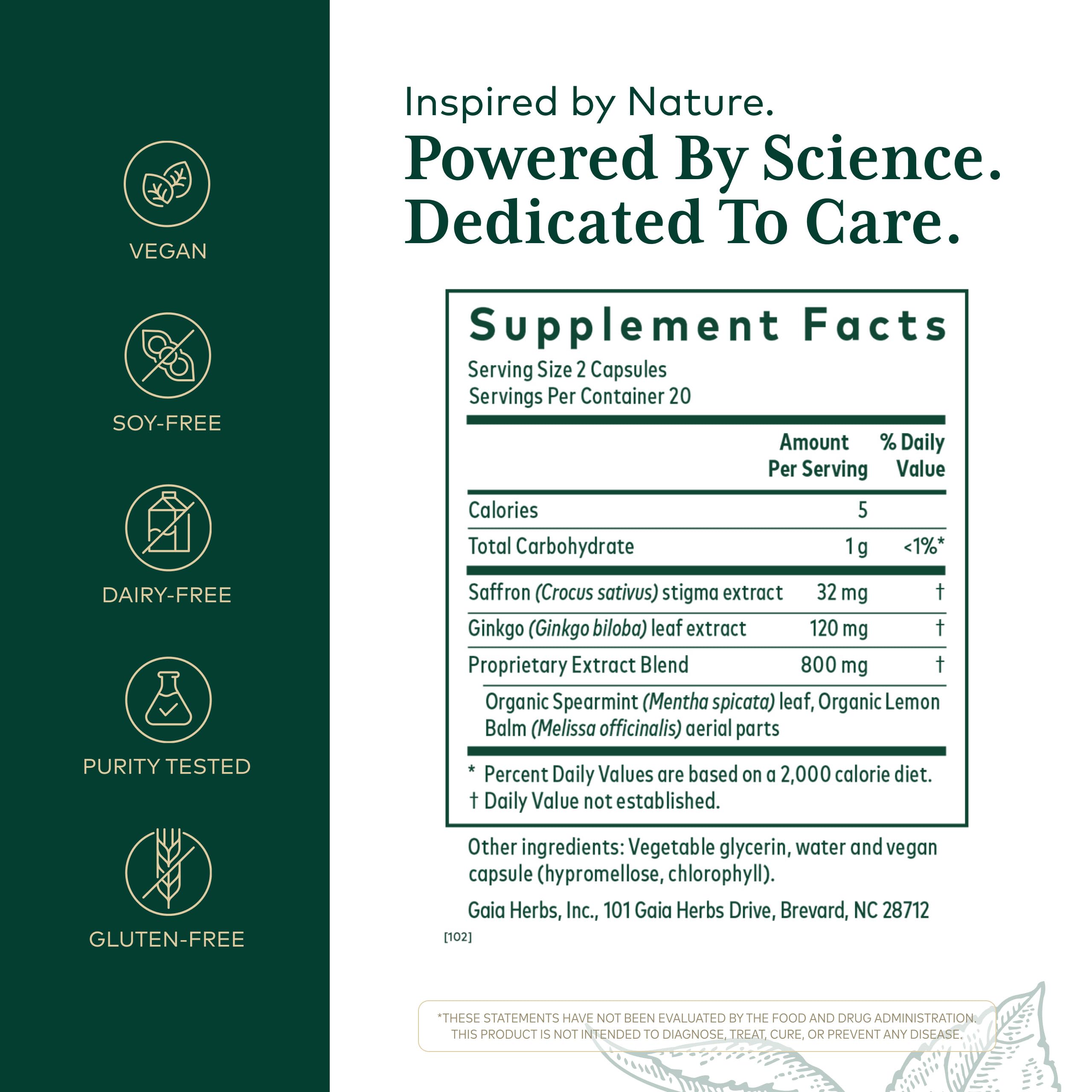GAIA HERBS PRO Nootropic Focus - Brain Health Support Supplement* - Nootropic Supplement with Saffron, Ginkgo Leaf Extract & Lemon Balm - Vegan, Gluten-Free - 40 Liquid Phyto-Caps (20 Servings) Gaia Herbs PRO buy supplements canada