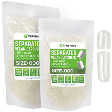 XPRS Nutra Vegan Size 000 Separated Capsules- 1000 Count Premium Empty Caps Separated in Bags - Clear Empty Capsules XPRS Nutra buy supplements canada