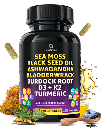 LetaGreen Ocean Wild Sea Moss Capsules - 120 Black Seed Oil Sea Moss Pills LetaGreen buy supplements canada