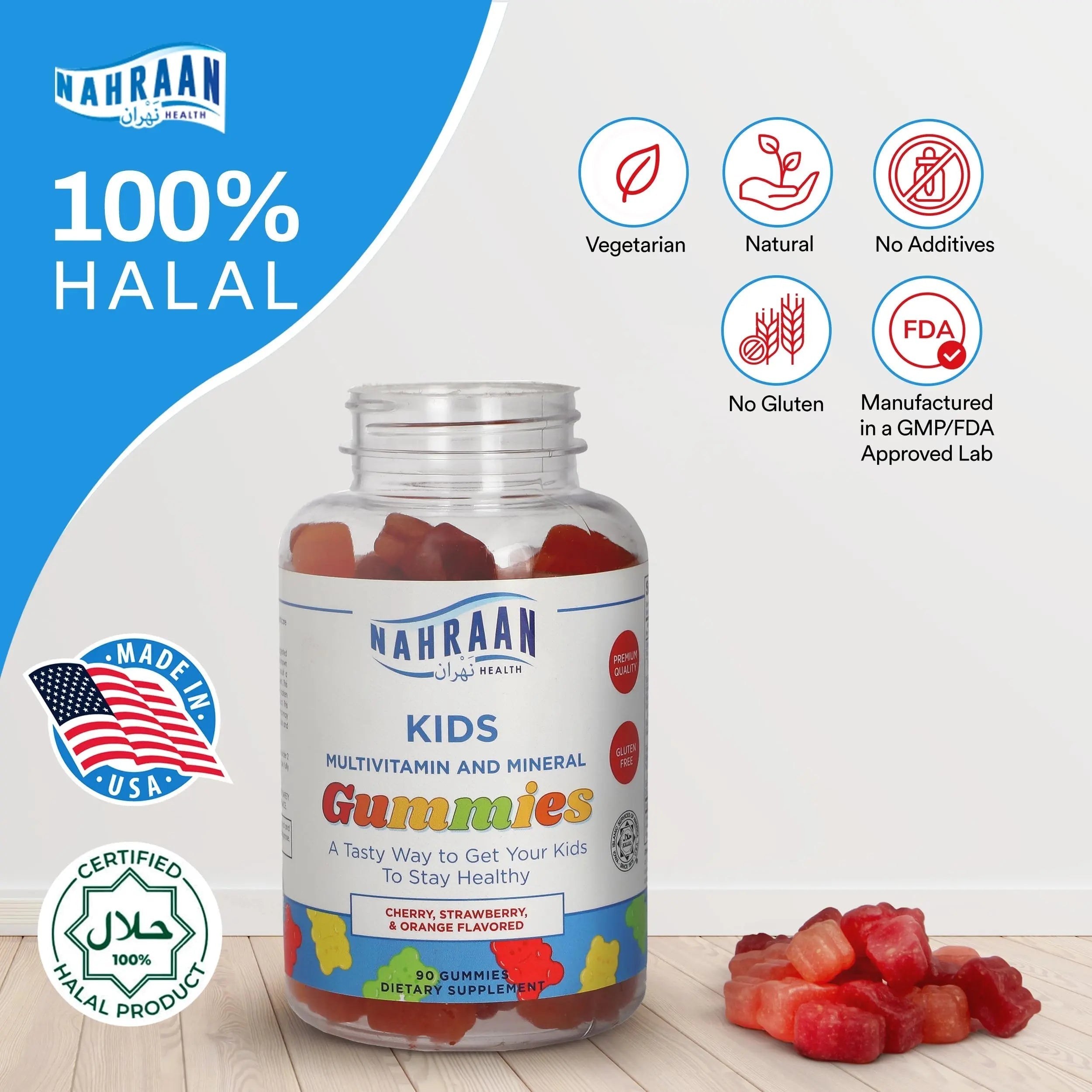 NAHRAAN HEALTH Halal Vitamins for Kids - Halal Multivitamins for Kids Vitamin A, C, D, E, B6, B12 - Non-GMO Vegetarian, Halal Gummies - 90 Count NAHRAAN HEALTH buy supplements canada