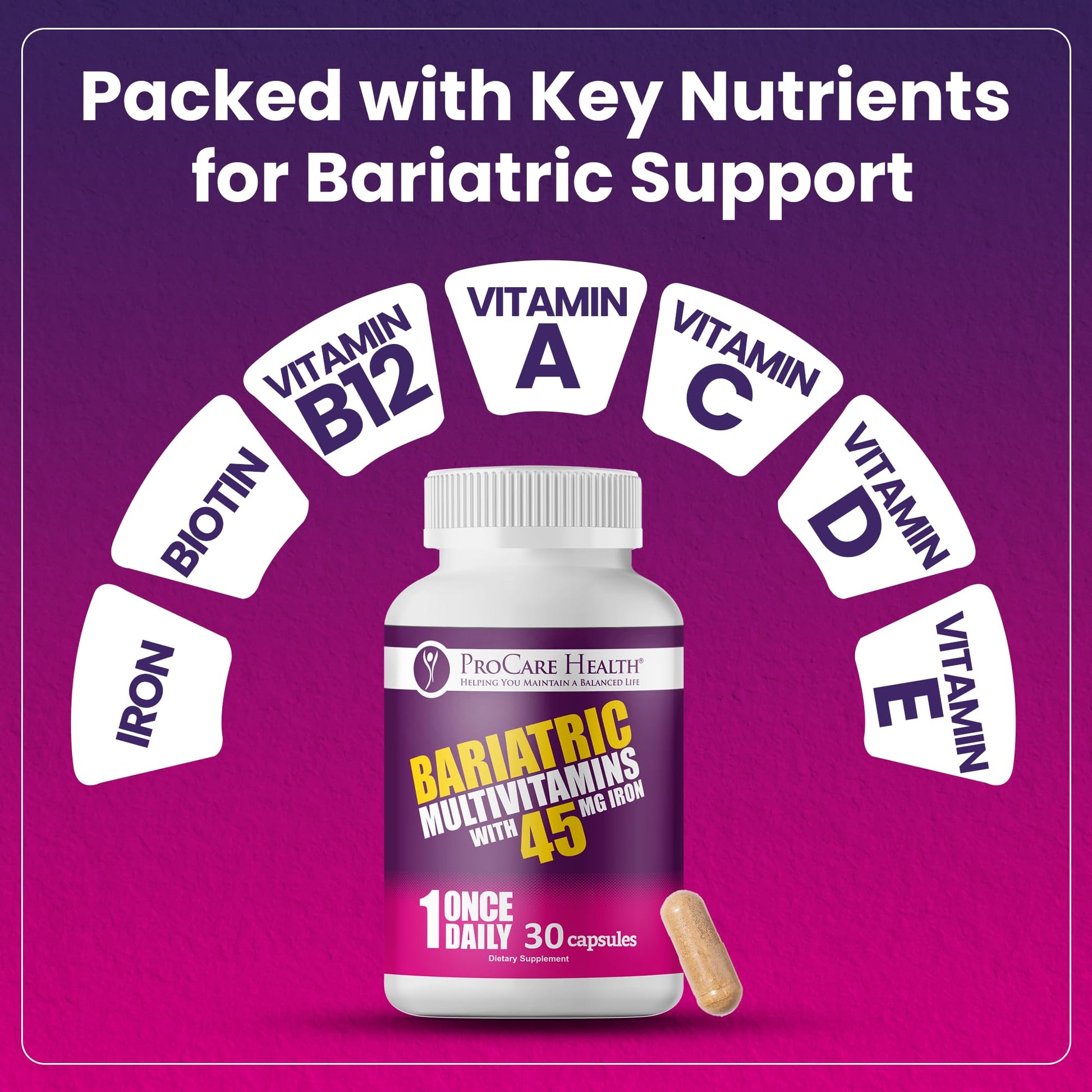 ProCare Health Bariatric Multivitamin with 45mg Iron (30 Easy to Swallow Capsules) - Once Daily Post-Op Support for Gastric Bypass ProCare Health buy supplements canada