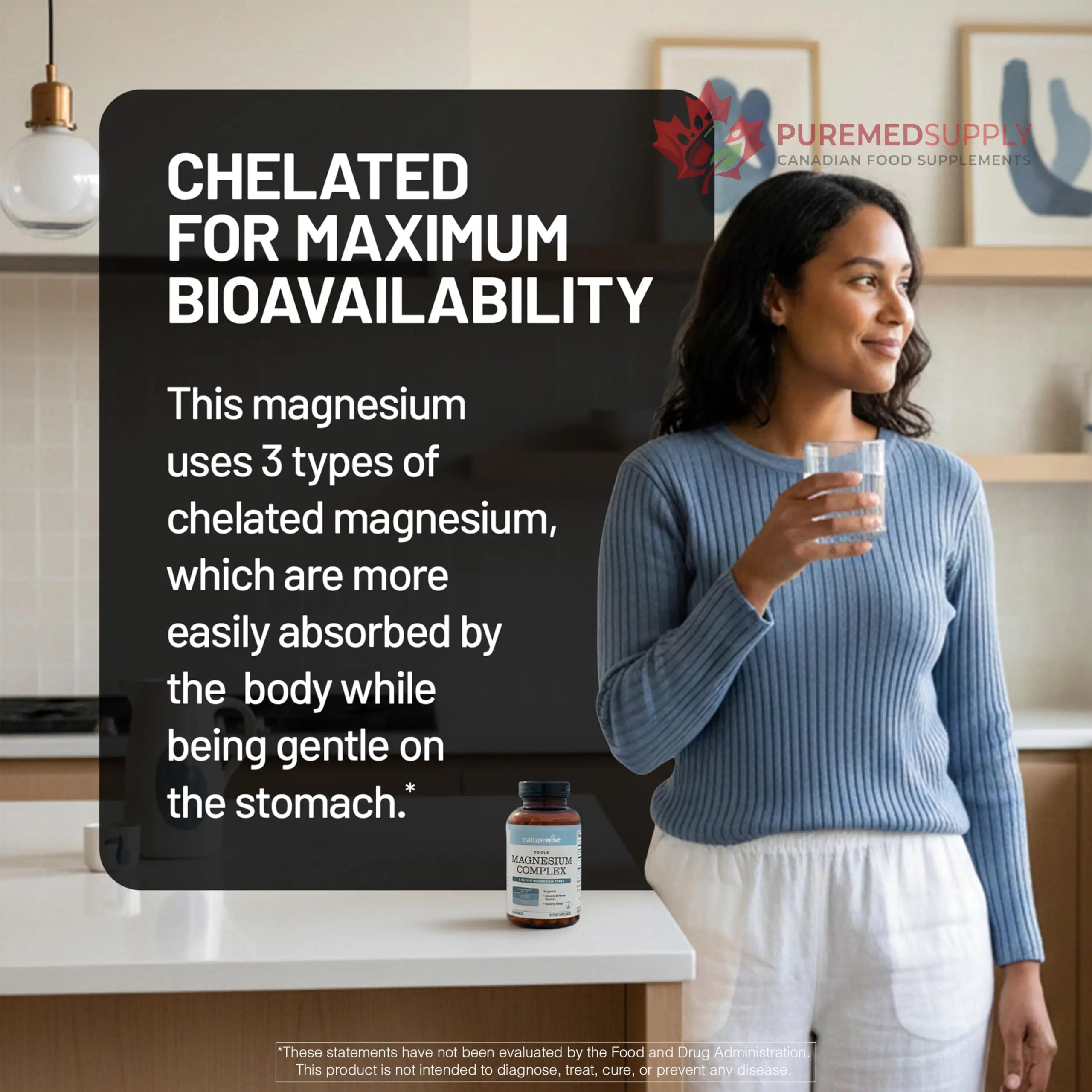 NatureWise Triple Magnesium Complex - High Absorption Magnesium Glycinate + Malate + Citrate for Muscle Nerve & Sleep Support - Vegan 90 Capsules NatureWise buy supplements canada