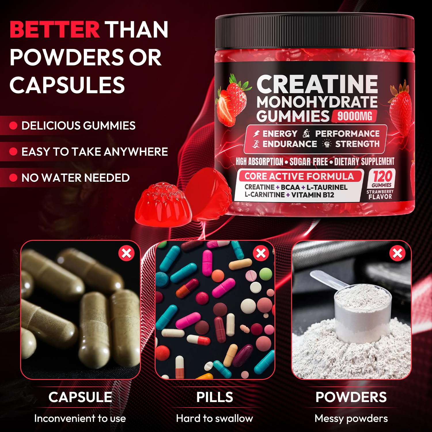 Creatine Gummies Monohydrate Complex 9000MG, Chewable Creatine Monohydrate Gummies for Men & Women with L-Taurine, BCAA 2:1, B12/6, Building Muscle Cytona buy supplements canada