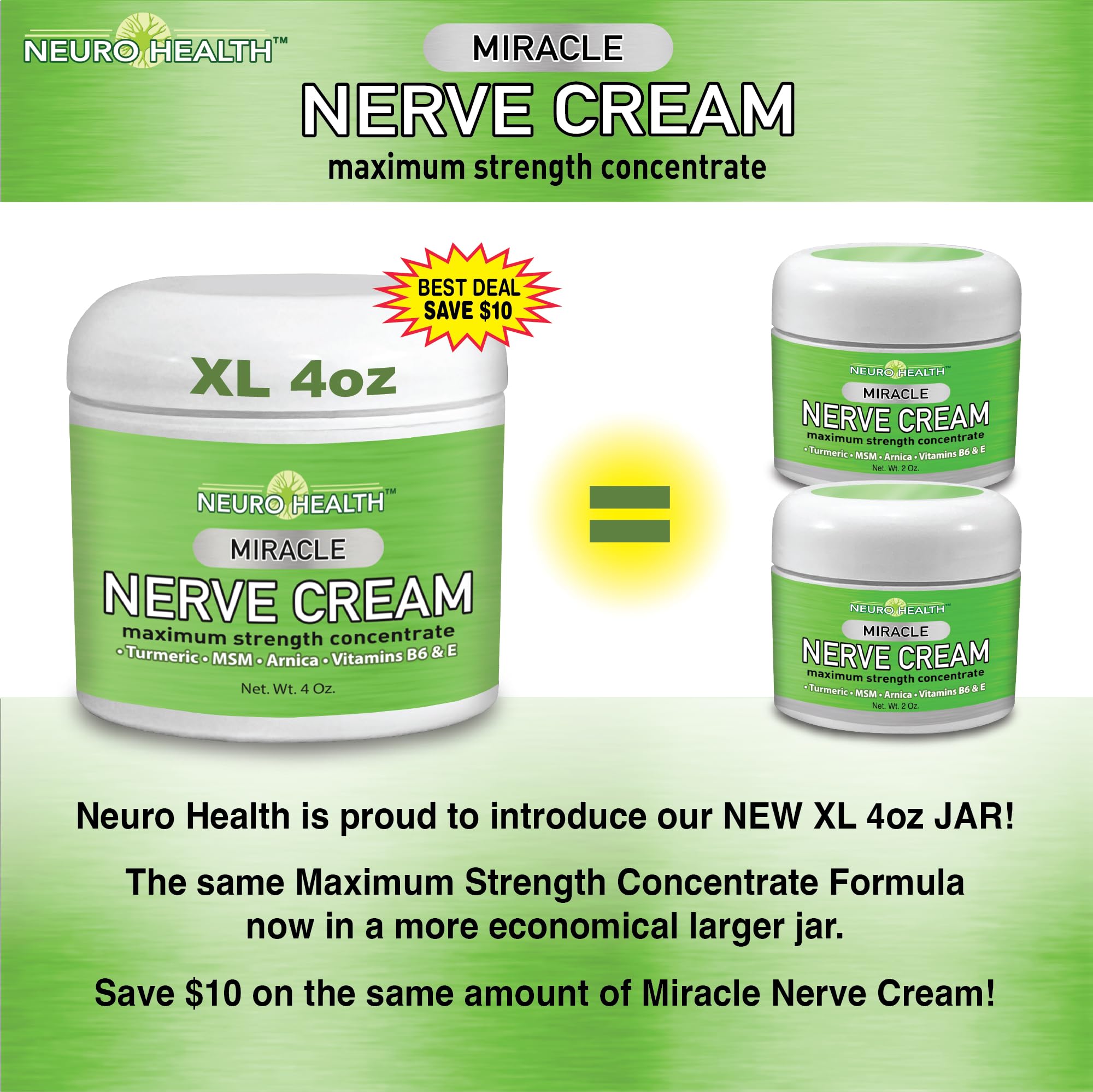 Neuro Health Miracle Nerve Cream - XL 4oz JAR - Maximum Strength - Turmeric and Arnica Blend for Neuropathy Discomfort Relief - Soothing Foot & Hand Formula with MSM, B6, E - Made in USA Neuro Health buy supplements canada