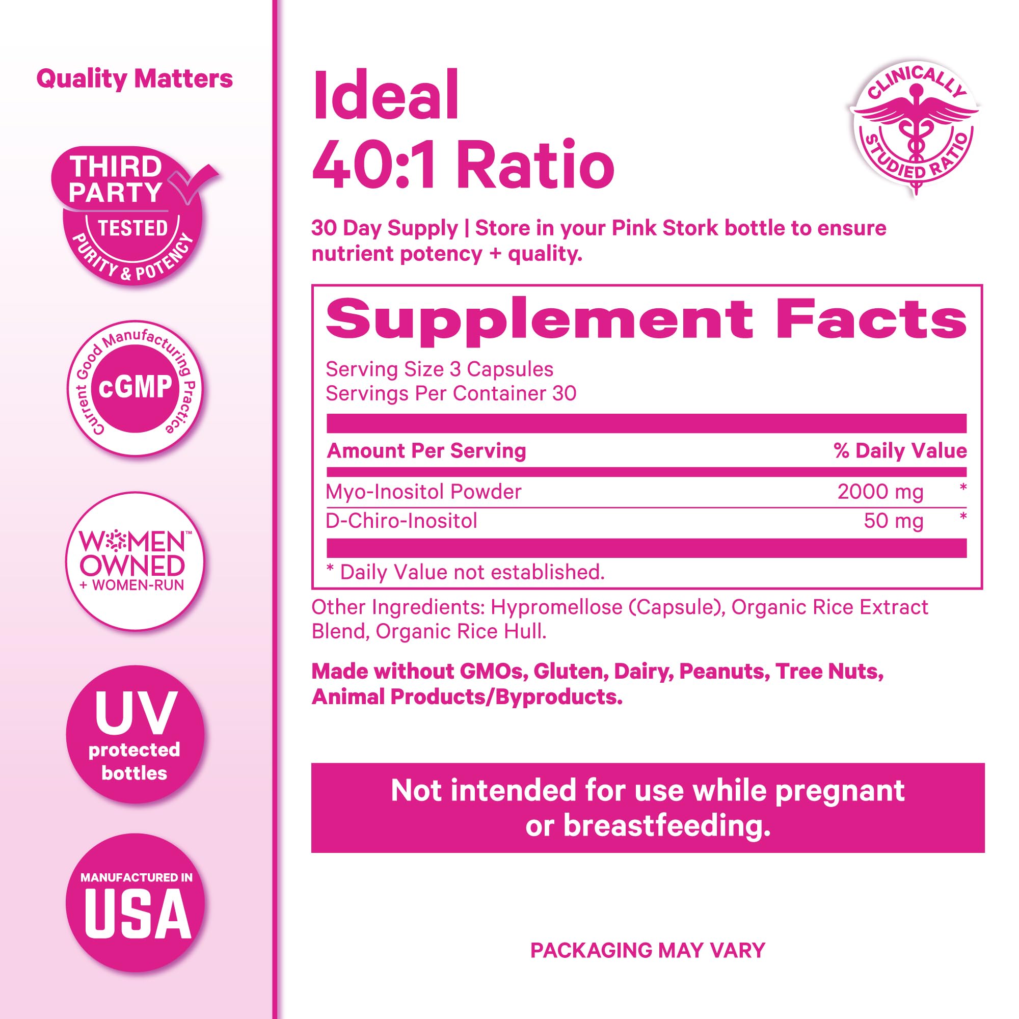 Pink Stork Myo-Inositol & D-Chiro Inositol Supplement - Hormonal Balance for Women - Ovarian Support - 40:1 Ratio - Fertility Supplements for Women - 180 Capsules, 2 Month Supply Pink Stork buy supplements canada