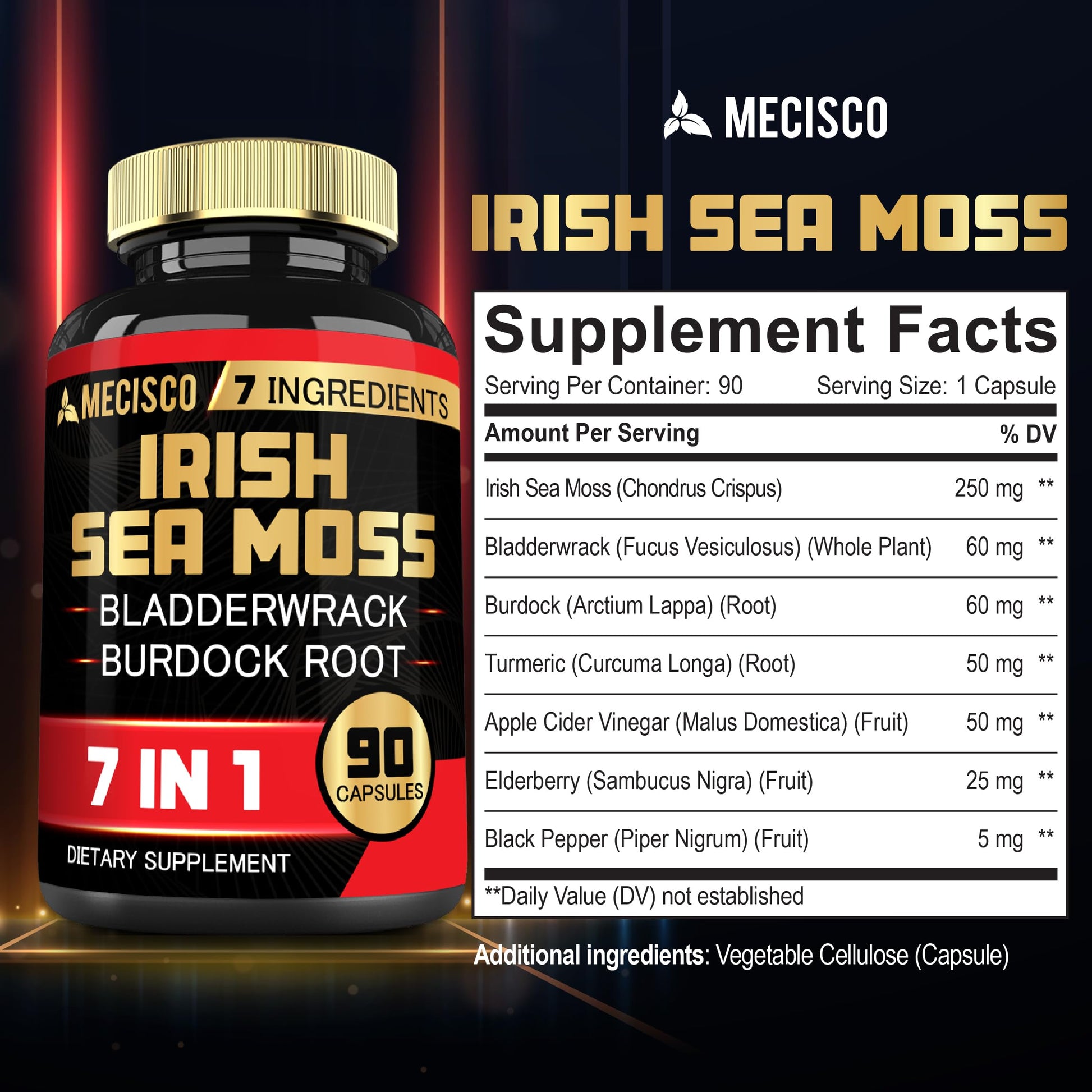 7in1 Irish Sea Moss Capsules 6750 Mg with Organic Bladderwrack & Burdock Root, Turmeric, Apple Cider Vinegar - Raw Seamos Pills for Hair, Skin, Thyroid Healths - 90 Caps for 3-Month Supply Mecisco buy supplements canada